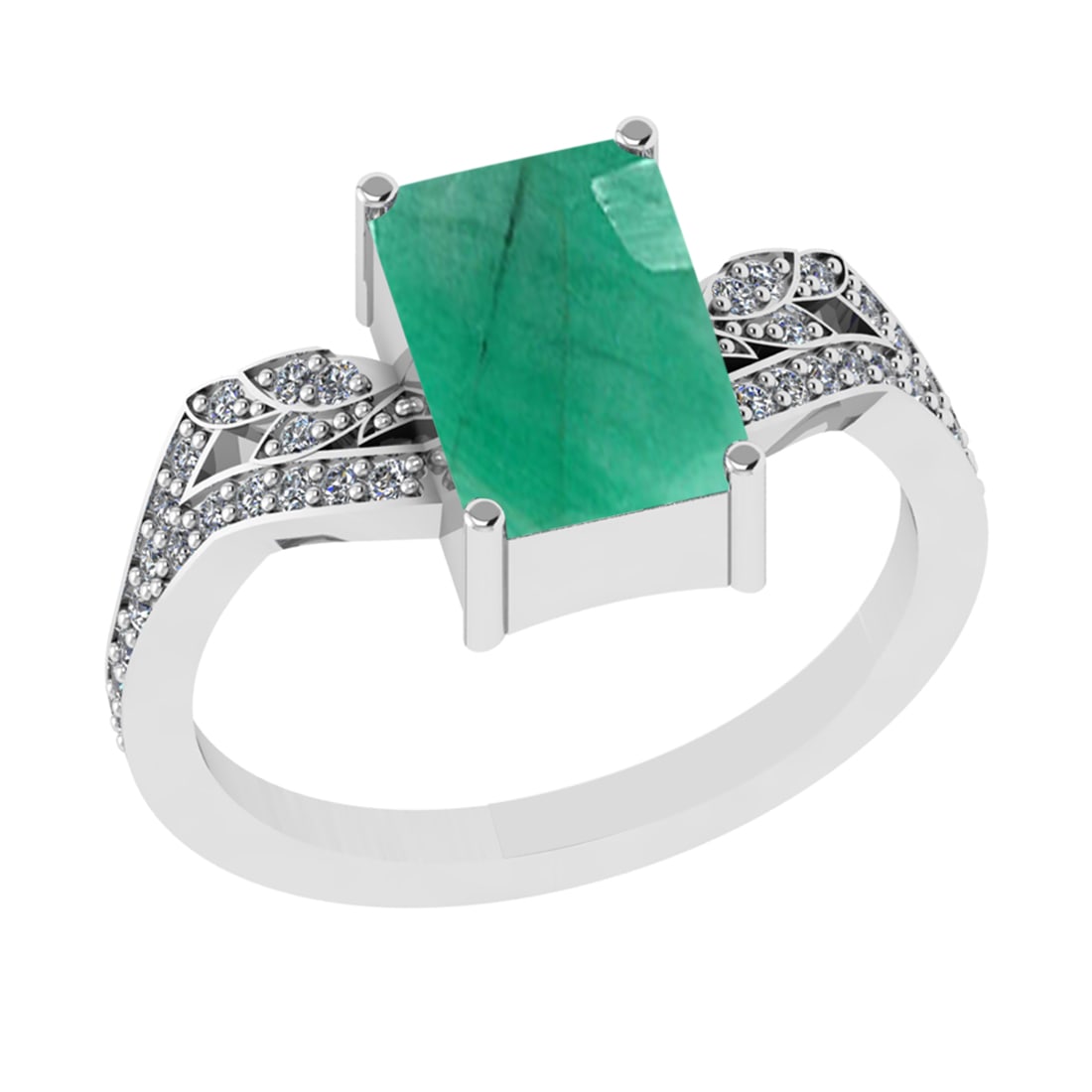 2.77 Ctw VS/SI1 Emerald and Diamond 14k white Gold Engagement Ring (ALL DIA: Center Stone Weight :-2.50 Ctw ( Emerald Cut) Center Stone Color :-Emerald Center Stone Setting : Prong Side Diamond Weight Of Ctw :- 0.27 Ctw Color : J-K Clarity : VS/SI1 Daimond Setting : Prong Meta