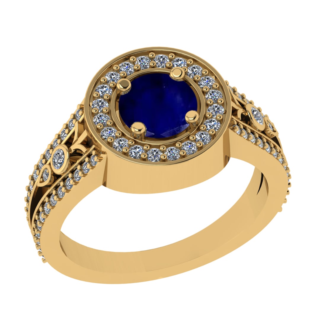 1.36 Ctw VS/SI1 Blue Sapphire and Diamond 14k Yellow Gold Engagement Ring: Center Stone Weight :-0.84 Ctw ( Round Cut) Center Stone Color :-Blue Sapphire Center Stone Setting : Prong Side Diamond Weight Of Ctw :- 0.52 Ctw Color : J-K Clarity : VS/SI1 Daimond Setting : Prong 