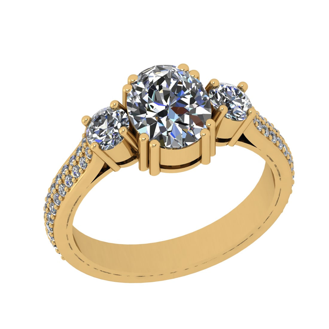 2.33 Ctw SI2/SI1 Diamond Prong Set 14k Yellow Gold Engagement Ring: Center Daimond Weight :-1.50 Ctw ( Oval Cut) Color : G-H Clarity : SI2/SI1 Side Diamond Weight Of Ctw 0.83 Ctw Color : G-H Clarity : SI2/SI1 Daimond Setting : Prong Metal Weight : Approx 4.91 gram 14k
