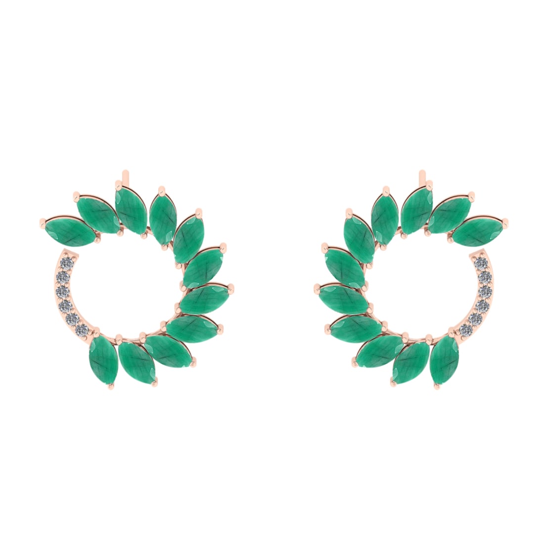 3.18 Ctw VS/SI1 Emerlad And Diamond 14K Rose Gold Earrings (ALL DIAMOND ARE: Center Stone Weight : 3.00 Ctw (Marquise Cut ) Center Stone Color : Emerlad Stone Setting : Prong Side Diamond Weight Of Ctw 0.18 Ctw Side Stone Color : J-K Stone Clarity : VS/SI1 Stone Setting : Pron