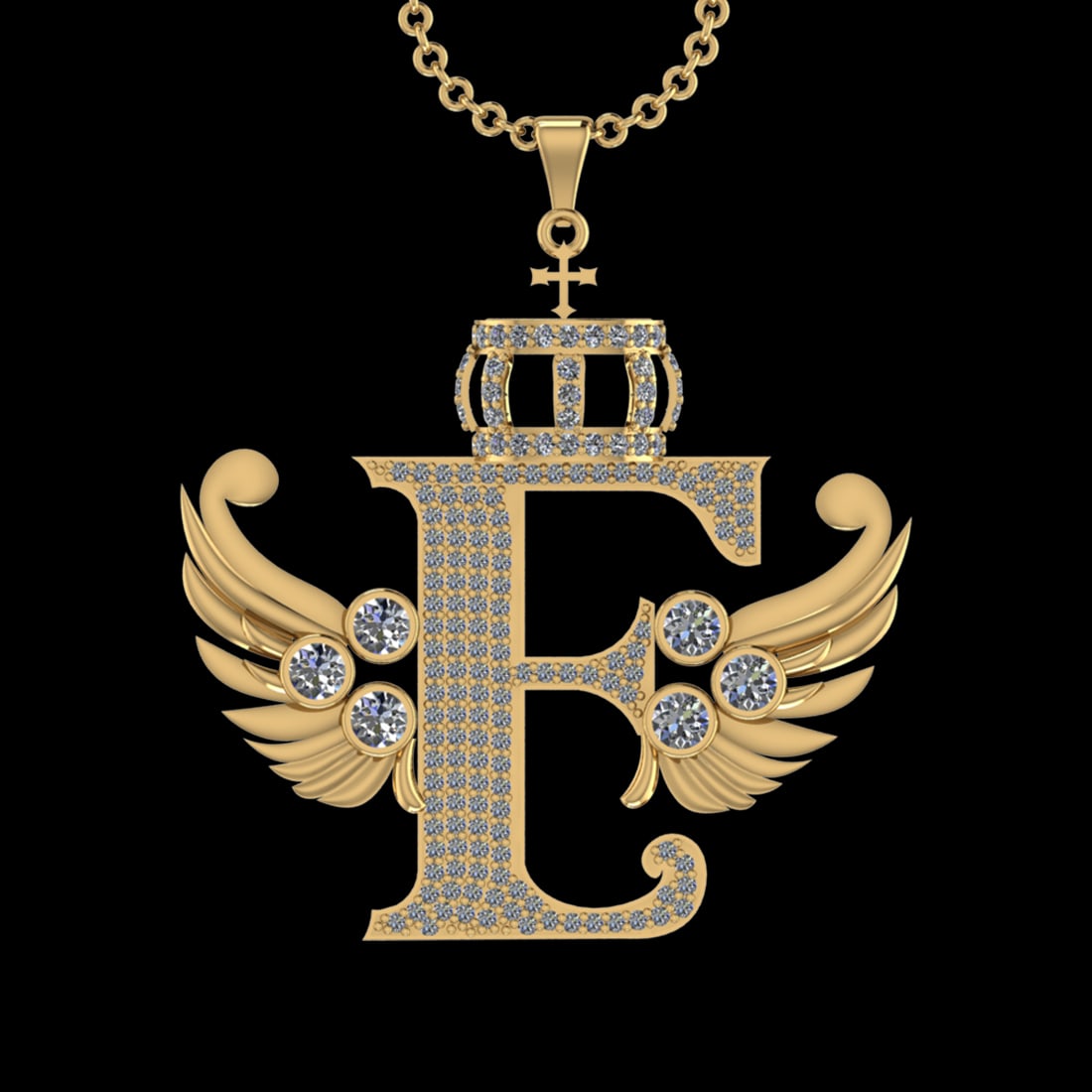4.47 Ctw VS/SI1 Diamond Prong Set 18K Yellow Gold Letter theme ( E) Necklac: Total Diamond Weight : 4.47 Ctw (Round cut) Center Diamond Color :- G-H Center Clarity : VS/SI1 Stone Setting : Prong Metal Weight : Approx 14.90 Gram 18K Yellow Gold Letter theme ( E) Necklace (ALL D