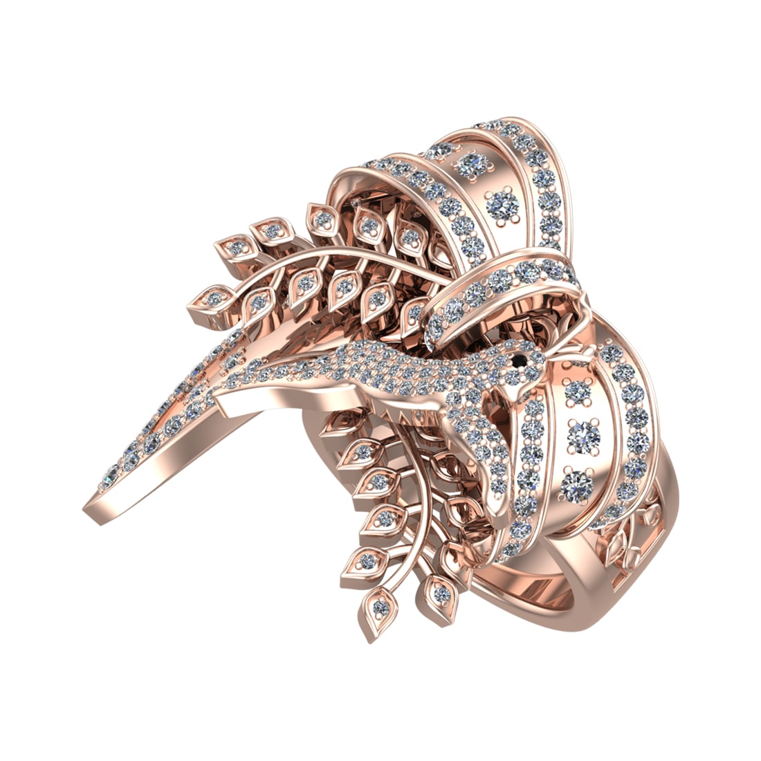 1.53 Ctw SI2/SI1 Diamond Prong Set 14k Rose Gold Christmas theme Ring: Eye Stone Weight :- 0.01 ctw Eye Stone Color :- Treated Fancy Black Diamond Total Daimond Weight :-1.52 Ctw Color : G-H Clarity : SI2/SI1 Setting : Prong Metal Weight : Approx 32.09 gram 14k Rose Gold