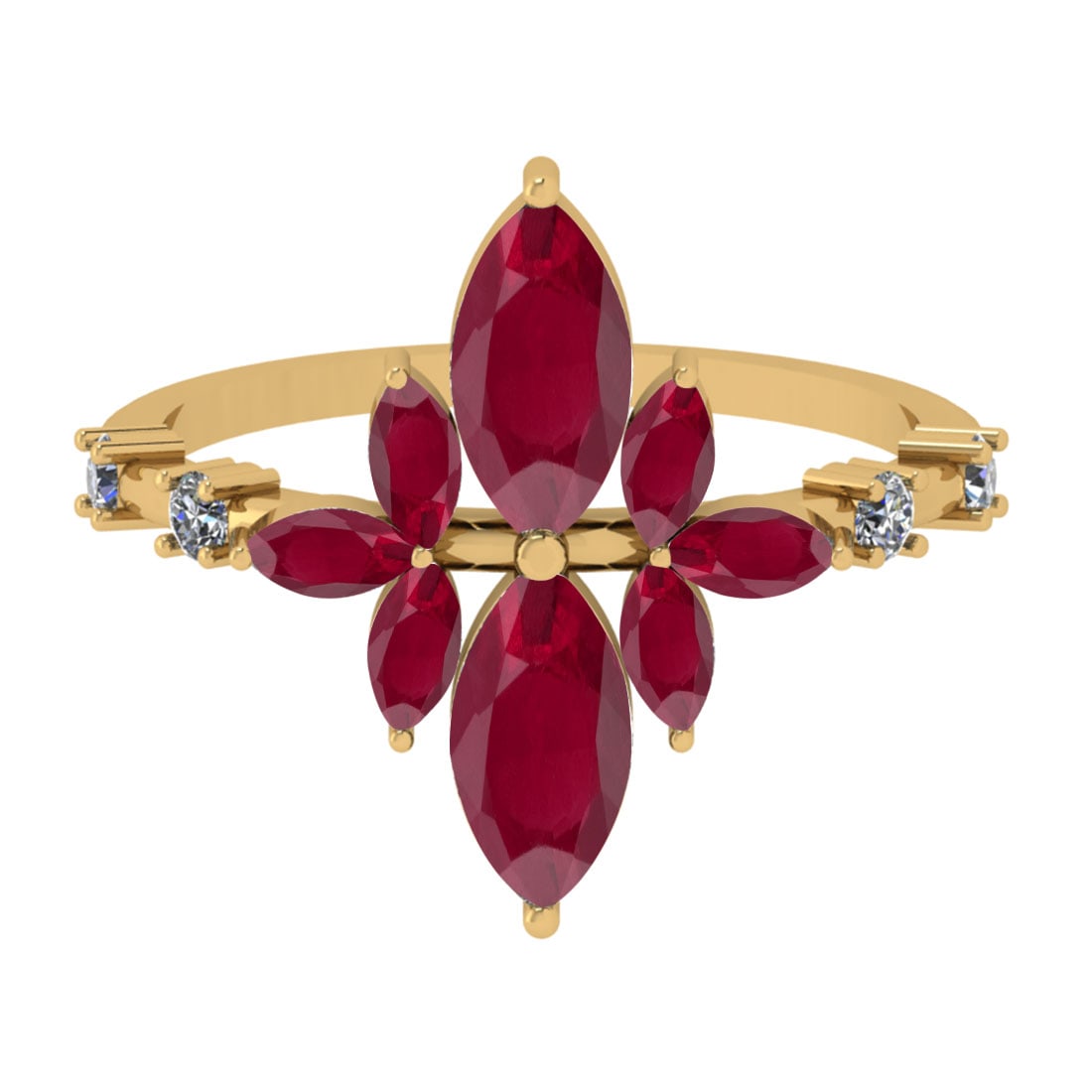 1.75 Ctw VS/SI1 Ruby And Diamond 14K Rose Gold Cocktail Ring: Center Stone Weight : 1.60 Ctw (Marquise Cut) Center Stone Color : Ruby Stone Setting : Prong Side Stone Weight Of Ctw 0.15 Ctw Side Stone Color : J-K Stone Clarity : VS/SI1 Stone Setting : Prong Meta