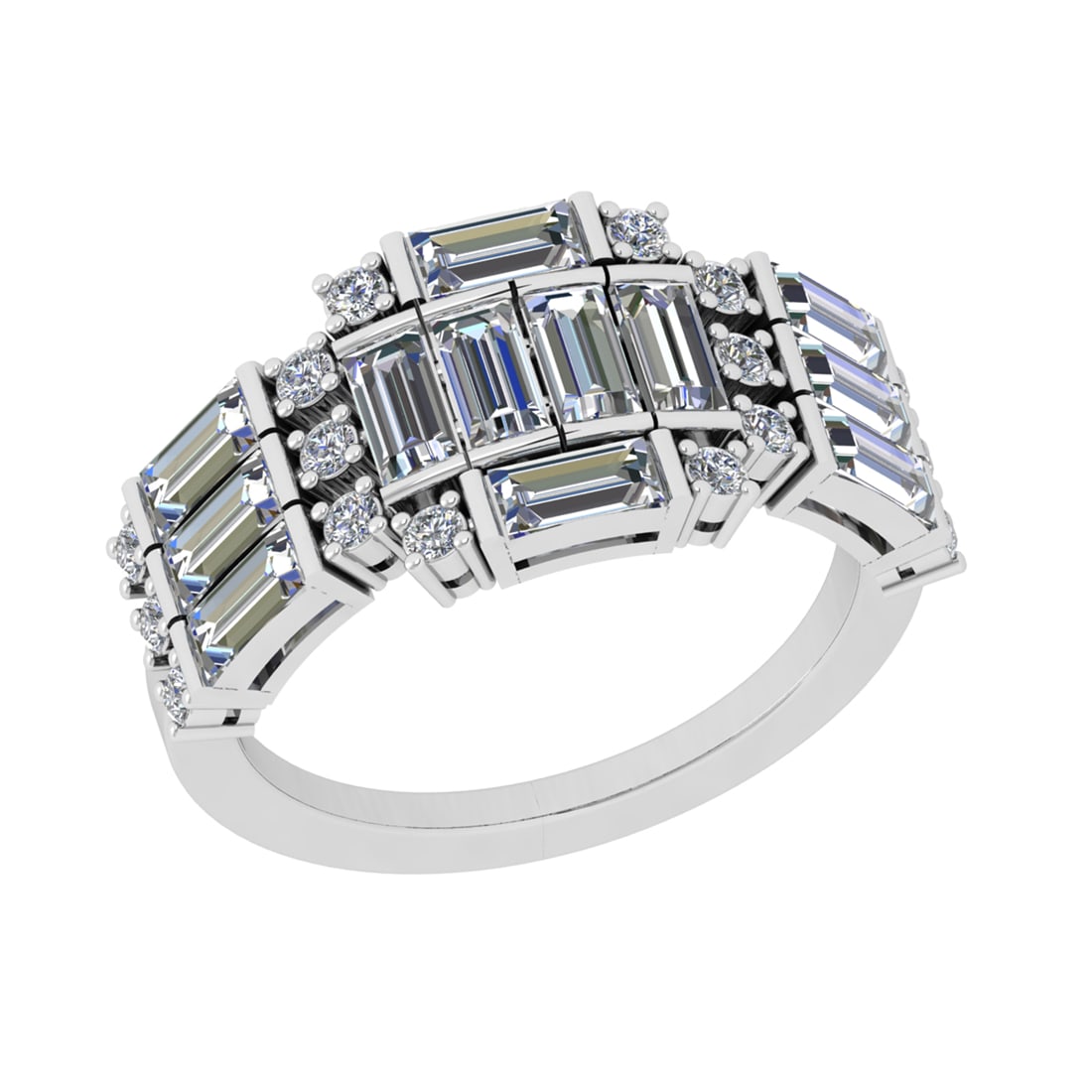 1.80 Ctw SI2/SI1 Diamond 14k white Gold Engagement Ring: Center Daimond Weight :-1.56 Ctw ( Bugutte Cut) Color : G-H Clarity : SI2/SI1 Side Diamond Weight Of Ctw 0.24 Ctw Color : G-H Clarity : SI2/SI1 Daimond Setting : Prong Metal Weight : Approx 4.33 gram 