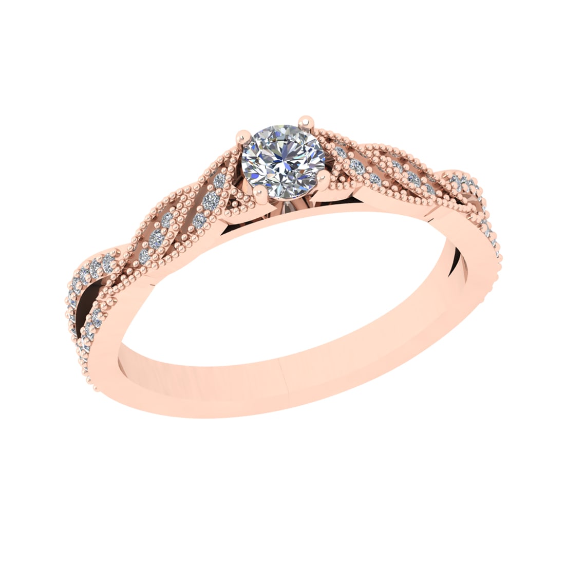 0.45 Ctw SI2/SI1 Diamond Prong Set 14k Rose Gold Engagement Ring: Center Daimond Weight :-0.25 Ctw ( Round Cut) Color : G-H Clarity : SI2/SI1 Side Diamond Weight Of Ctw 0.20 Ctw Color : G-H Clarity : SI2/SI1 Daimond Setting : Prong Metal Weight : Approx 3.18 gram 14