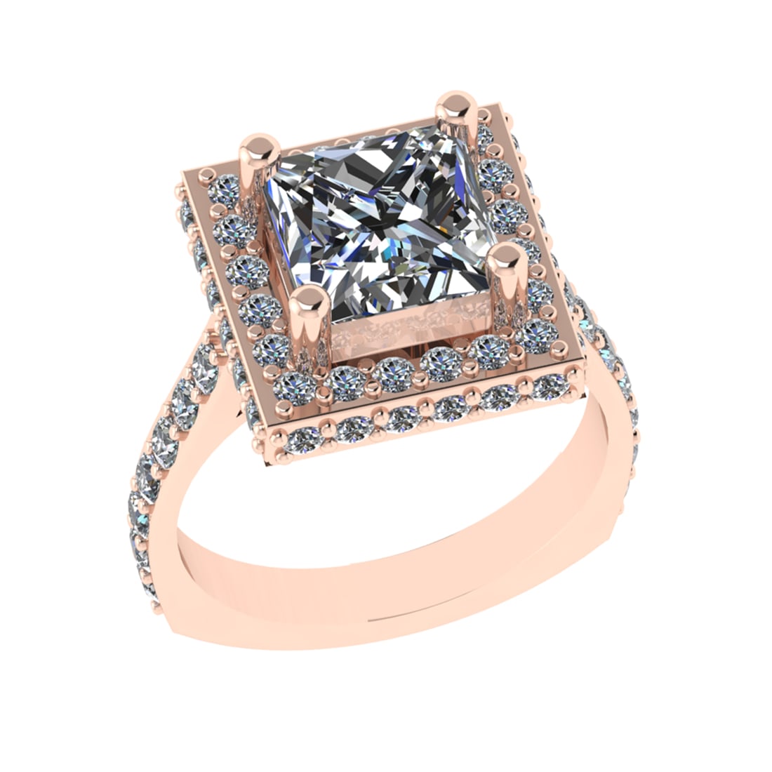 3.21 Ctw VS/SI1 Diamond 14k Rose Gold Engagement Ring (ALL DIAMOND ARE LAB: Center Diamond Weight : 1.80 Ctw ( Princess Cut ) Color :- J-K Clarity :VS/SI1 Stone Setting : Prong Side Diamond Weight Of Ctw 1.41 Ctw Side Stone Color : J-K Stone Clarity :VS/SI1 Stone Setting : Pr