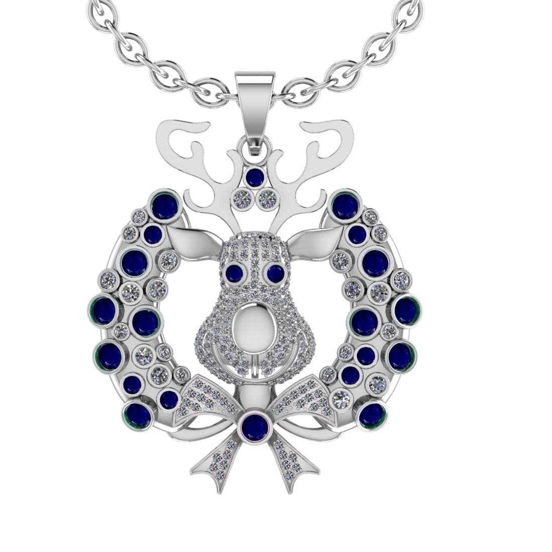 3.02Ctw VS/SI1 Blue Sapphire and Diamond 14K White Gold Necklace(ALL DIAMON: Center Stone Weight 1.79Ctw (Round cut) Color :- Blue Sapphire Center Stone Setting : Prong Side Diamond Weight Of Ctw1.23Ctw Color : J-K Clarity : VS/SI1 Stone Setting : Prong Metal Weight : Approx32