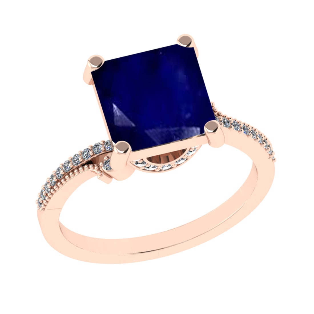 3.23 Ctw VS/SI1 Blue Sapphire and Diamond 14k Rose Gold Engagement Ring (AL: Center Stone Weight :-3.00 Ctw ( Princess Cut) Center Stone Color :-Blue Sapphire Center Stone Setting : Prong Side Diamond Weight Of Ctw :- 0.23 Ctw Color : J-K Clarity : VS/SI1 Daimond Setting : Pro