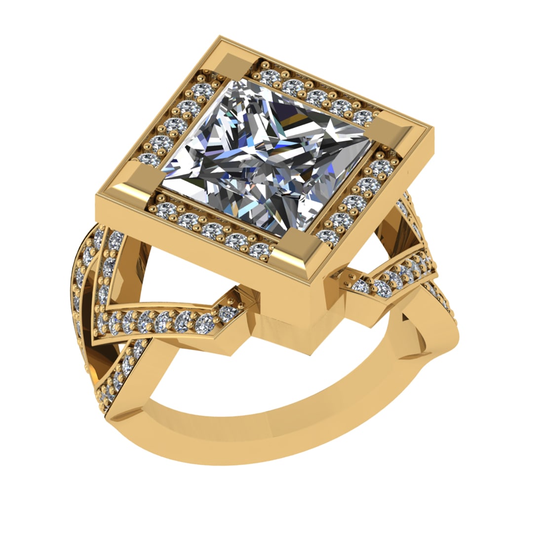 5.32 Ctw VS/SI1 Diamond 14k Yellow Gold Engagement Ring (ALL DIAMOND ARE LA: Center Daimond Weight :-4.12 Ctw ( Princess Cut) Color : G-H Clarity : VS/SI1 Side Diamond Weight Of Ctw 1.20 Ctw Color : G-H Clarity : VS/SI1 Daimond Setting : Prong Metal Weight : Approx 10.67 gram 
