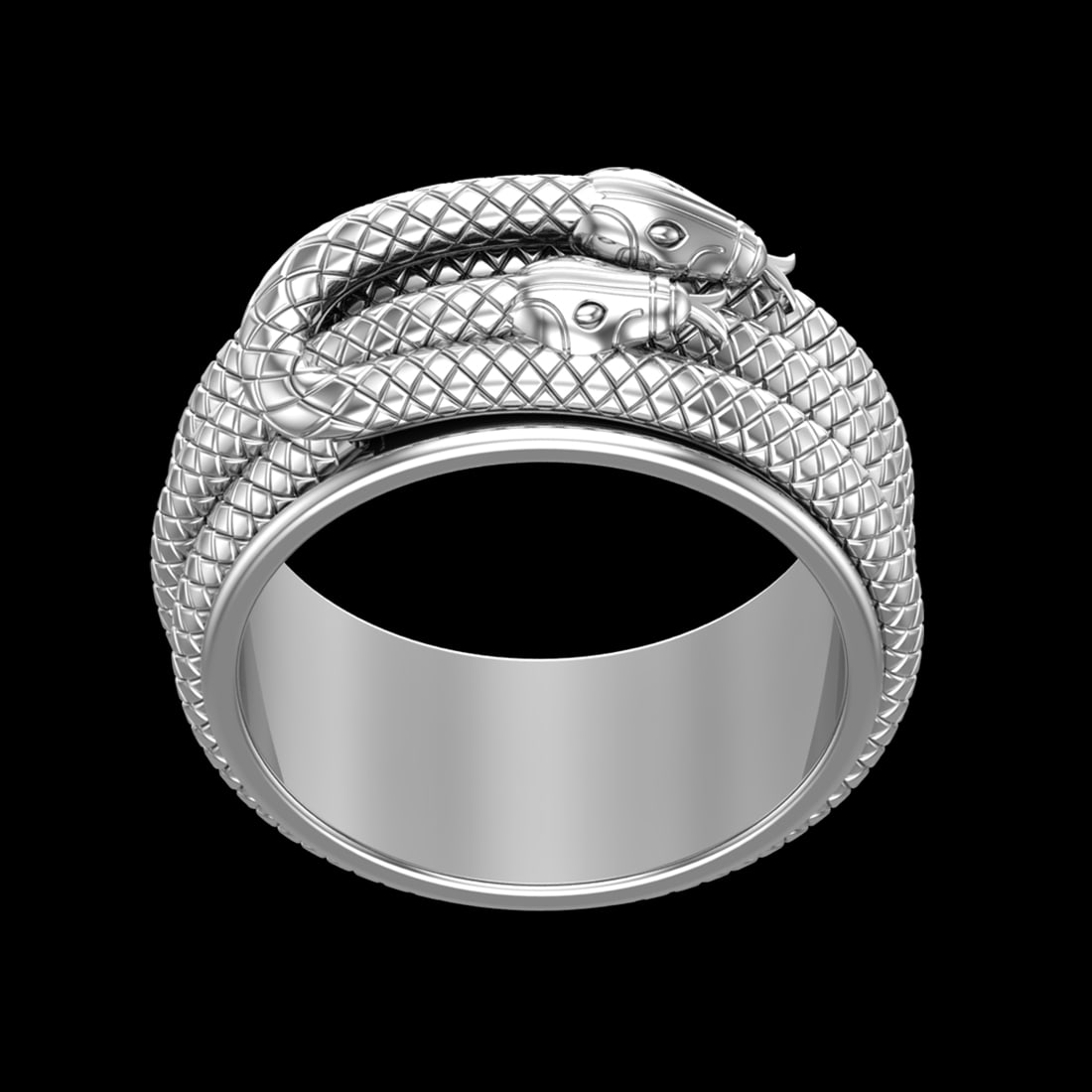 Creature theme Men s Snake Texture 10k White Gold Ring (ALL DIAMOND ARE LAB