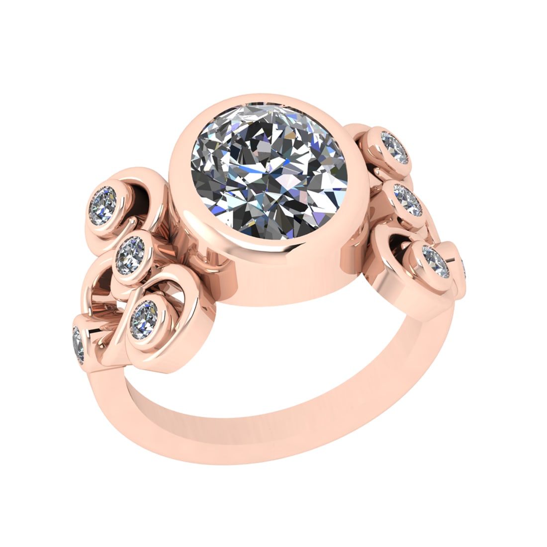 3.08 Ctw SI2/SI1 Diamond Bezel & Prong Set 14k Rose Gold Engagement Ring: Center Daimond Weight :-2.50 Ctw ( Oval Cut) Color : G-H Clarity : SI2/SI1 Side Diamond Weight Of Ctw 0.58 Ctw Color : G-H Clarity : SI2/SI1 Daimond Setting : Bezel & Prong Metal Weight : Approx 4.70