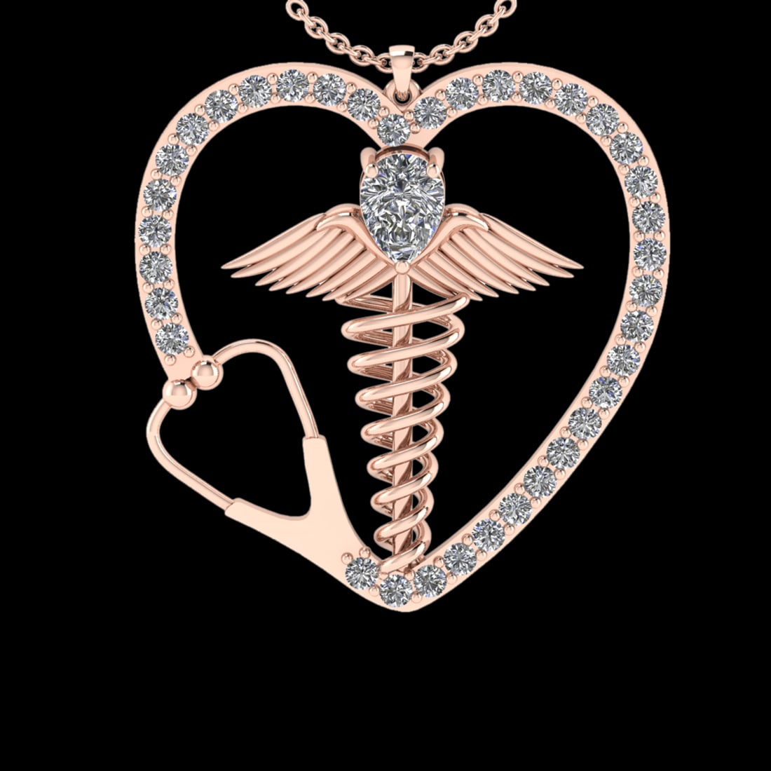 2.01 Ctw VS/SI1 Diamond 10K Rose Gold Veterinary Doctor theme Pendant (ALL