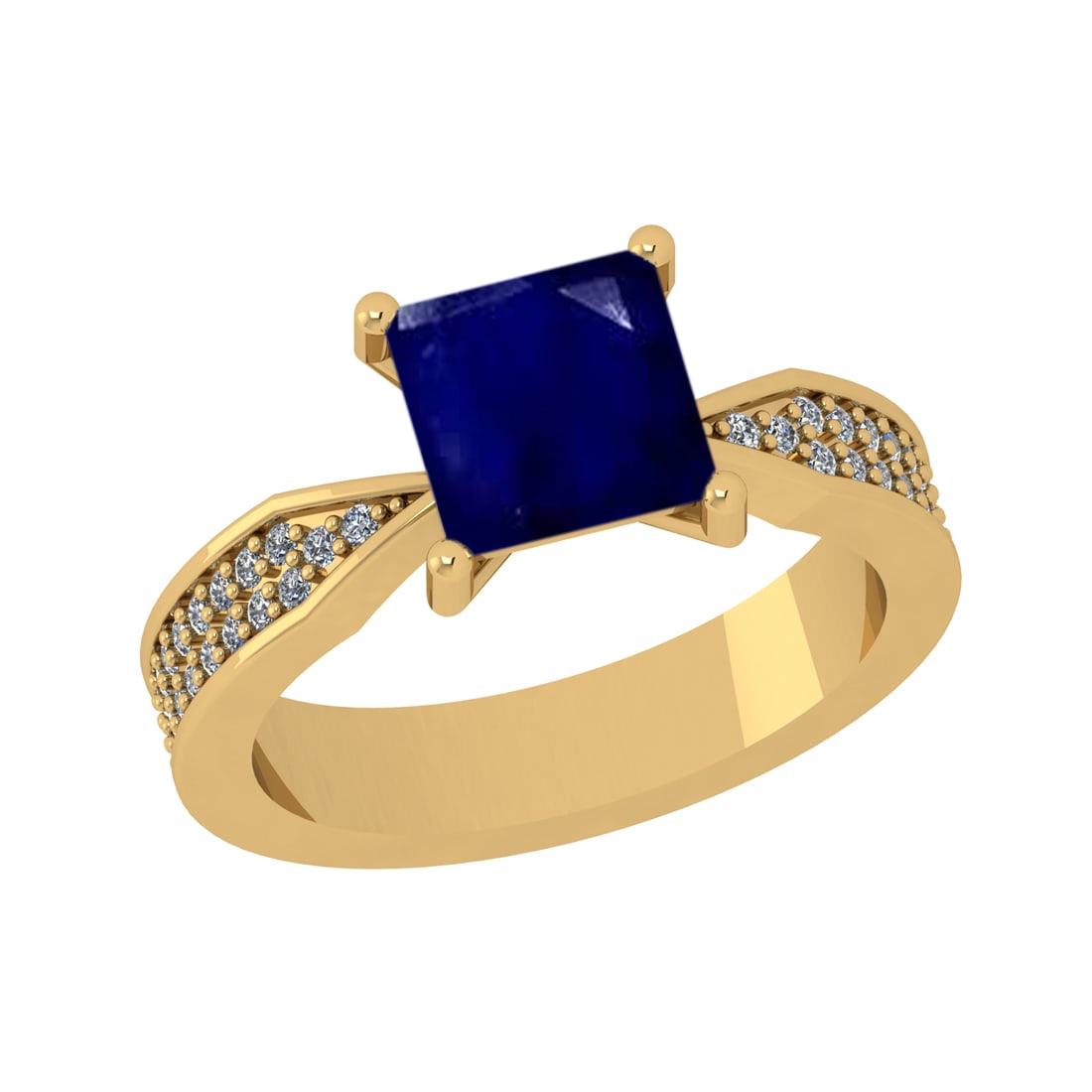 1.58 Ctw VS/SI1 Blue Sapphire and Diamond Prong Set 14k Yellow Gold Engagem: Center Stone Weight :-1.30 Ctw ( Princess Cut ) Center Stone Color :-Blue Sapphire Center Stone Setting : Prong Side Diamond Weight Of Ctw :- 0.28 Ctw Color : J-K Clarity : VS/SI1 Daimond Setting : Pr