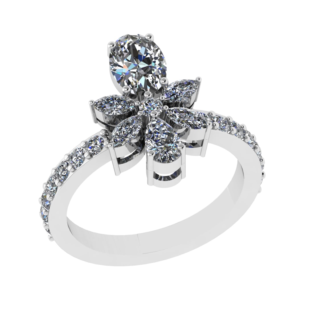 1.39 Ctw SI2/SI1 Diamond Prong Set 14k white Gold Engagement Ring