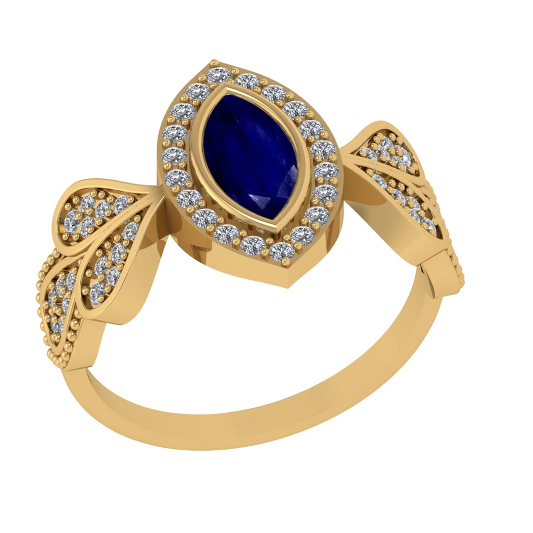 0.83 Ctw VS/SI1 Blue Sapphire and Diamond14K Yellow Gold Engagement Ring: Center Stone Weight : 0.50 Ctw (Marquise Cut) Center Stone Color :-Blue Sapphire Center Stone Setting : Prong Side Diamond Weight Of Ctw 0.33 Ctw Color : J-K Clarity : VS/SI1 Stone Setting : Prong Met