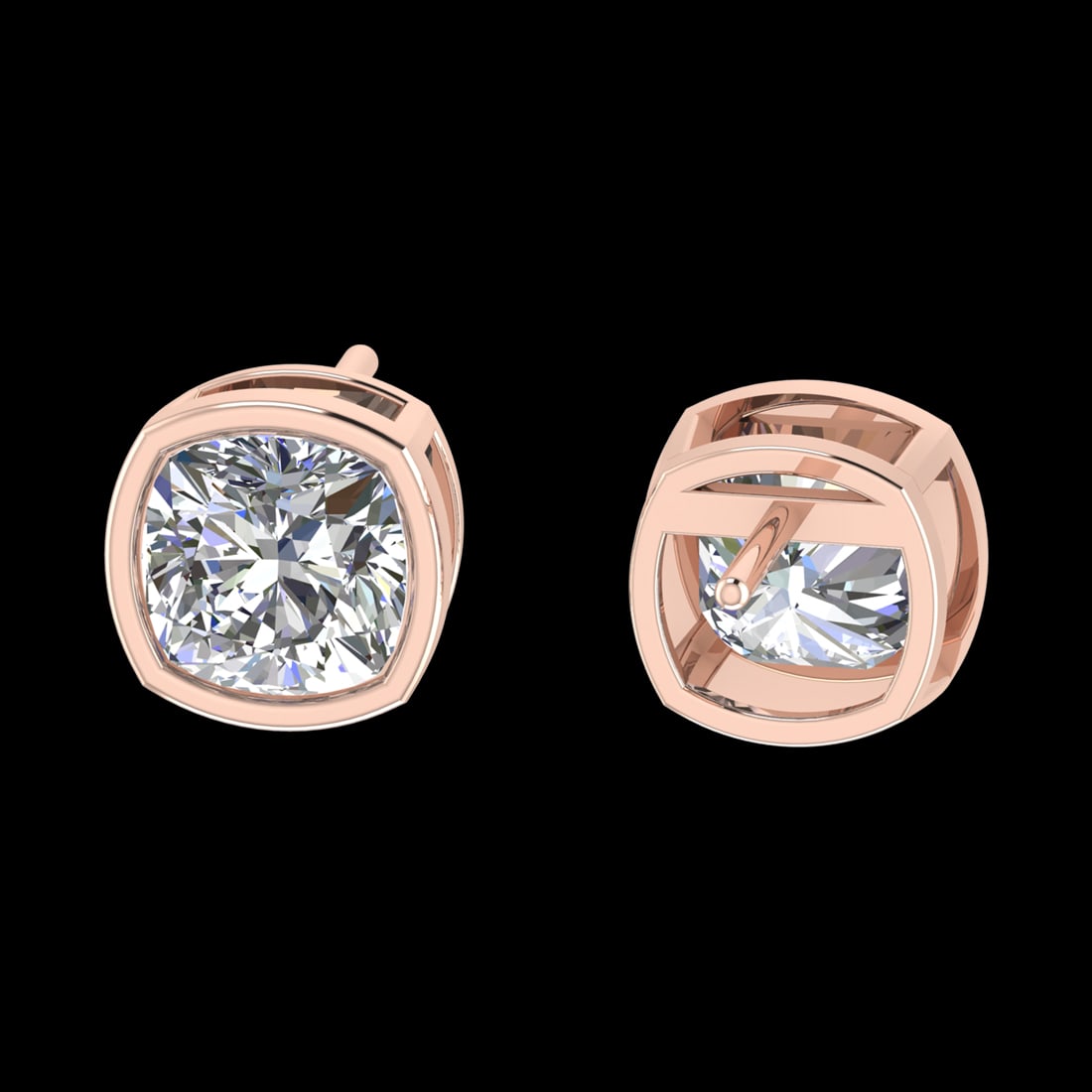 3.60 Ctw VS/SI1 Diamond Bezel Set 14k Rose Gold Stud Earrings (ALL DIAMOND: Center Diamond Weight :-3.60 Ctw ( 2 Pec Cushion Cut ) Color :-G-H (ALL DIAMOND ARE LAB GROWN ) Clarity : VS/SI1 Setting : Bezel Metal Weight : Approx 1.95 Gram 14k Rose Gold Stud Earrings (ALL DIAMON