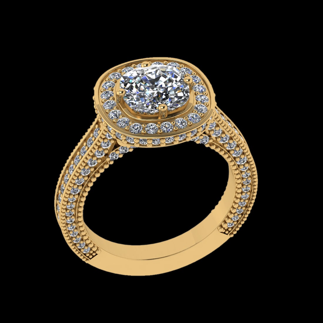 2.70 Ctw VS/SI1 Diamond Prong Set 18k Yellow Gold Engagement Ring: Center Daimond Weight :-1.30 Ctw ( Round Cut) Color : G-H Clarity : VS/SI1 Side Diamond Weight Of Ctw 1.40 Ctw Color : G-H Clarity : VS/SI1 Daimond Setting : Prong Metal Weight : Approx 7.64 gram 18k 