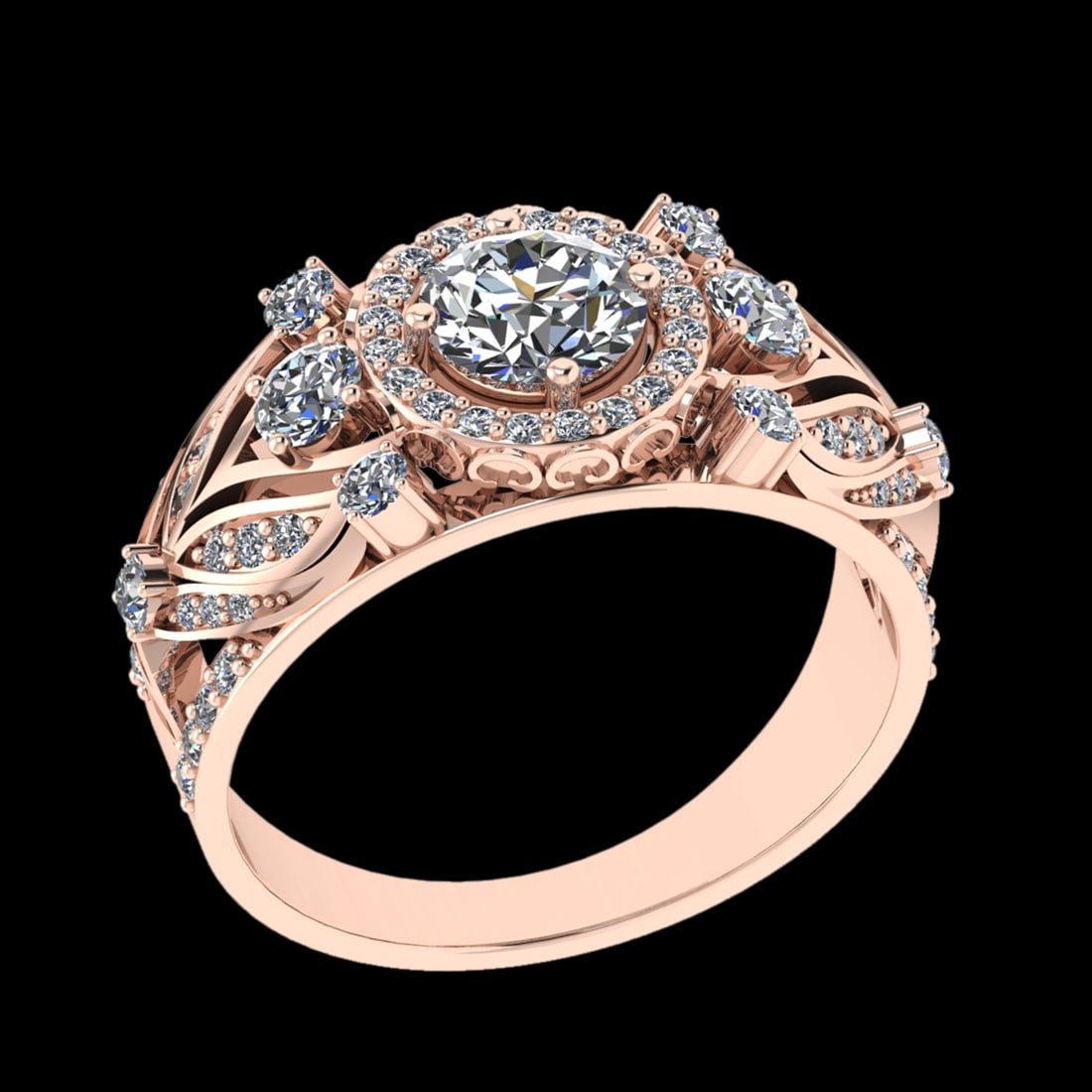 1.48 Ctw VS/SI1 Diamond Prong Set 18k Rose Gold Engagement Ring (ALL DIAMON