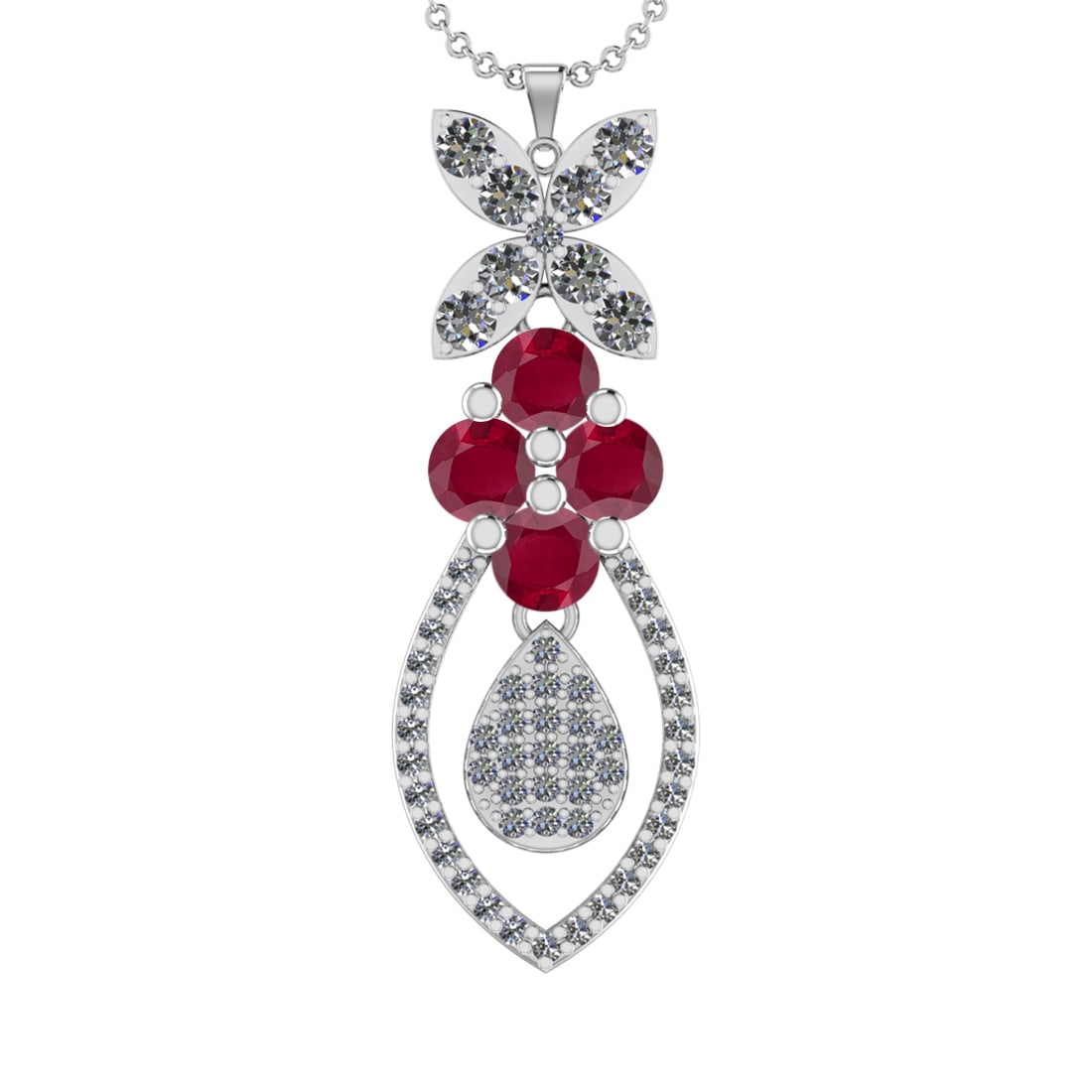 19.90Ctw VS/SI1 Ruby and Diamond 14K White Gold Necklace(ALL DIAMOND ARE LA