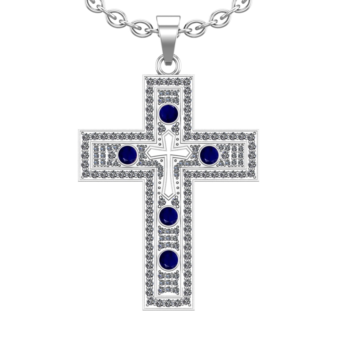 1.96 Ctw VS/SI1 Blue Sapphire and Diamond 14k white Gold Pandant Necklace ( (1 of 1)