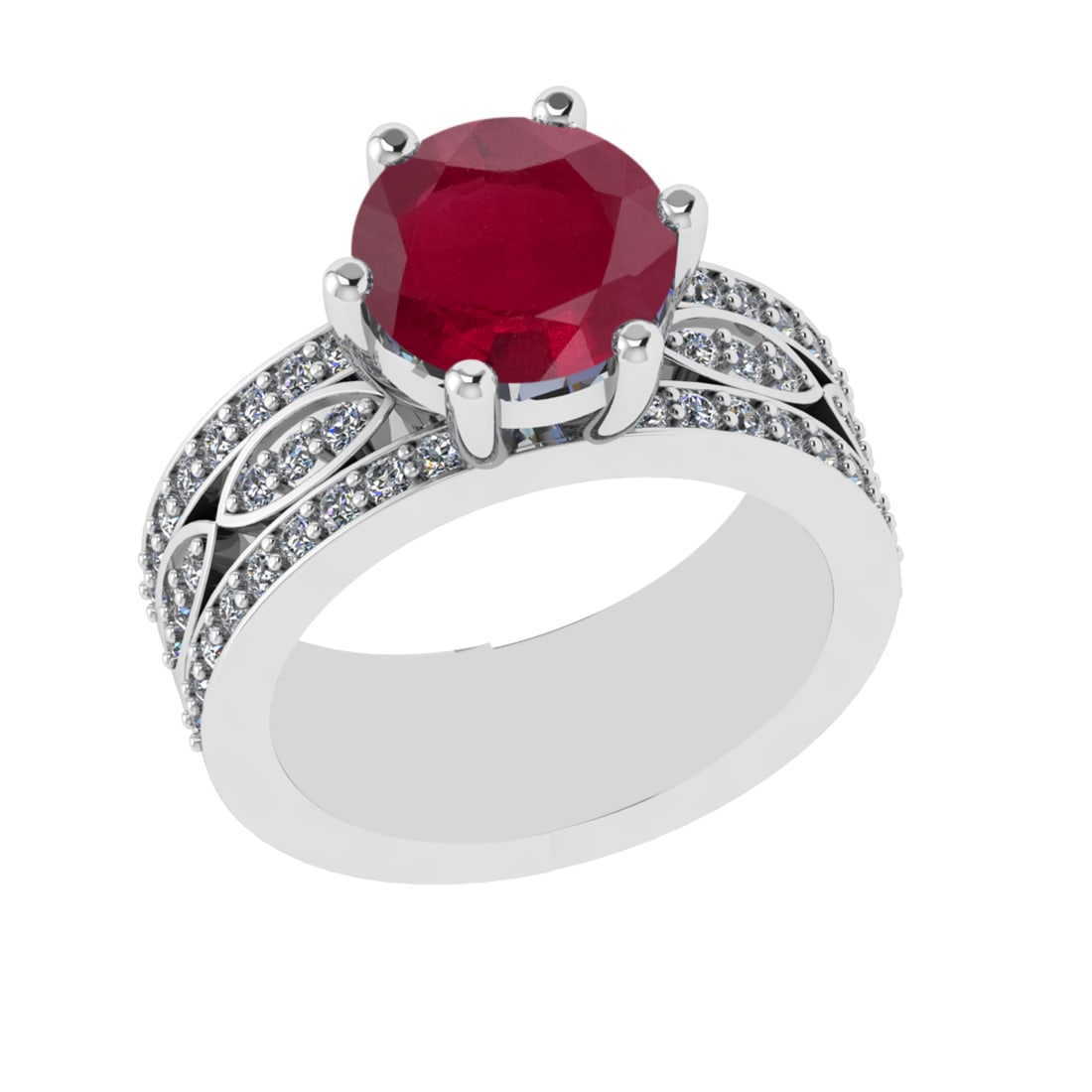 3.47 Ctw VS/SI1 Ruby and Diamond 14k white Gold Engagement Ring (ALL DIAMON (1 of 2)