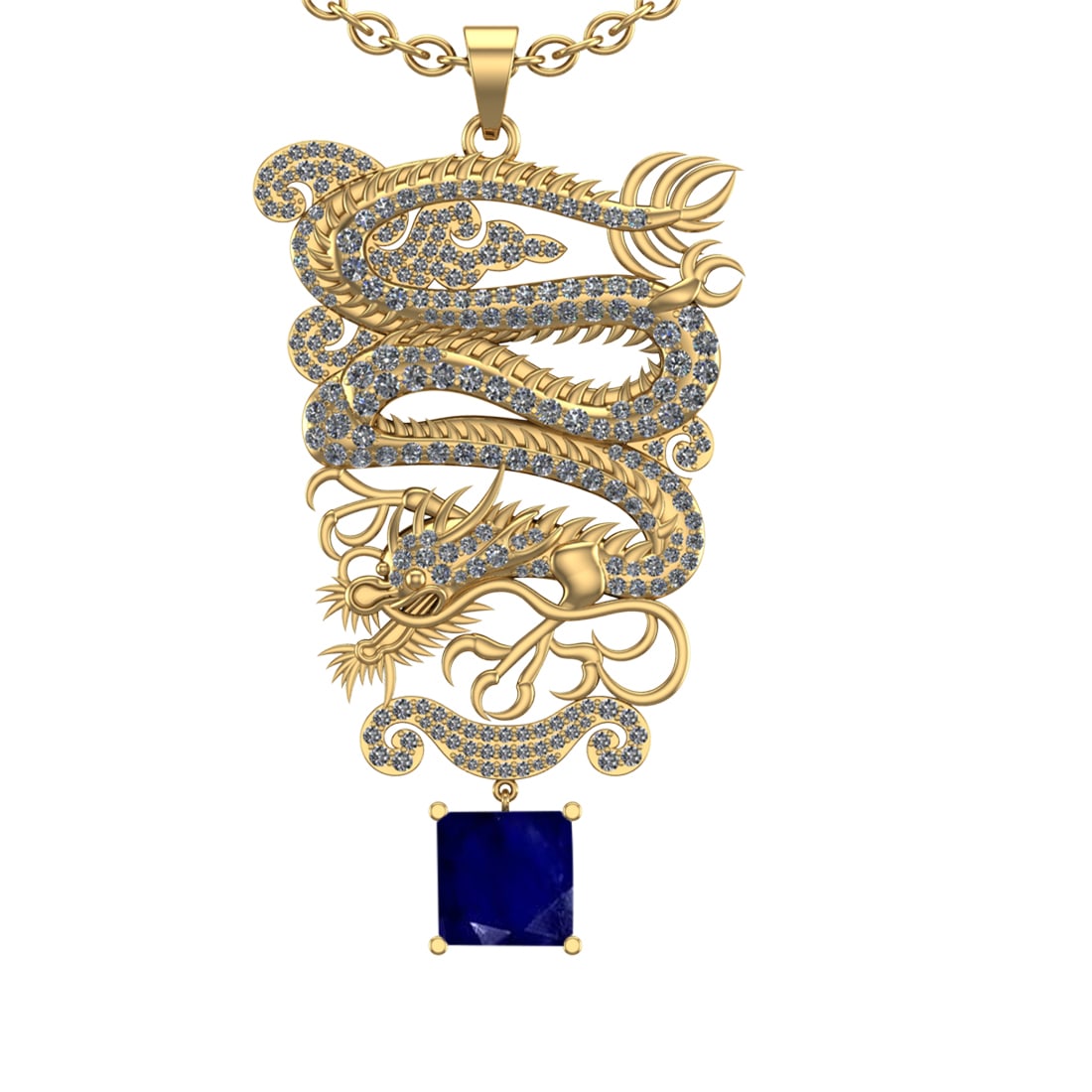 6.40 Ctw VS/SI1 Blue Sapphire and Diamond Prong Set 14K Yellow Gold Pendant