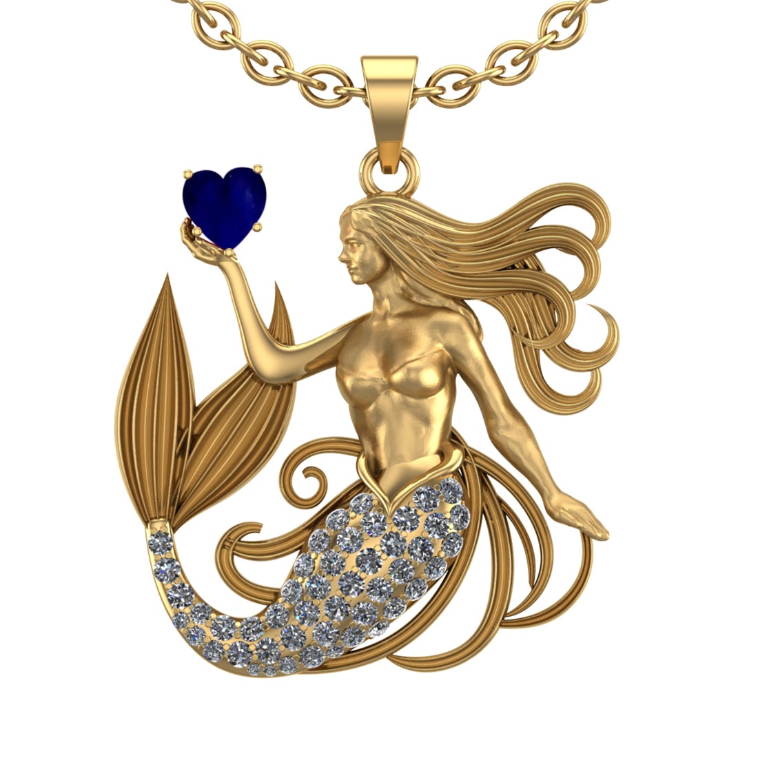 5.01 Ctw VS/SI1 Blue Sapphire and Diamond 14k Yellow Gold Pandant (ALL DIAM: Center Stone Weight :-2.00 Ctw ( Heart Cut) Center Stone Color :-Blue Sapphire Center Stone Setting : Prong Side Diamond Weight Of Ctw :- 3.01 Ctw Color : G-H Clarity : VS/SI1 Daimond Setting : Prong 