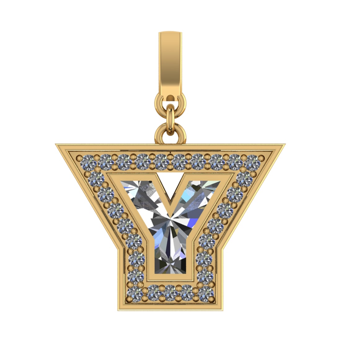 1.38 Ctw SI2/SI1 Diamond Prong Set 14k Yellow Gold Alphabet-Y Pendant (ALL