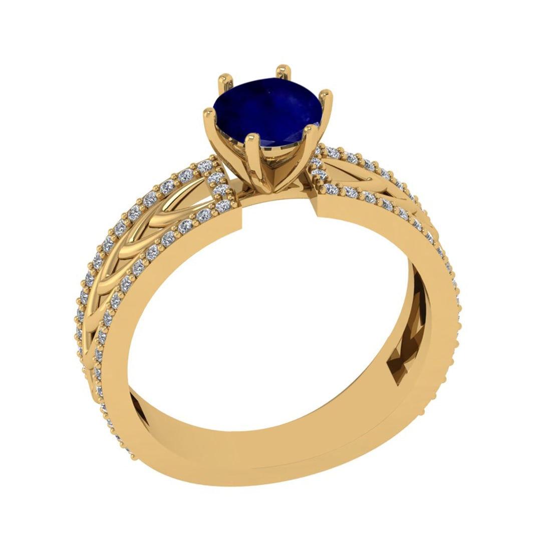 1.36 Ctw VS/SI1 Blue Sapphire and Diamond Prong Set 14K Yellow Gold Engagem: Center Stone Weight : 1.00 Ctw (Round Cut) Center Stone Color : Blue Sapphire Setting : Prong Side Weight Of Ctw 0.36 Ctw Color : J-K Clarity : VS/SI1 Stone Setting : Prong Metal Weight : Approx 4.60 