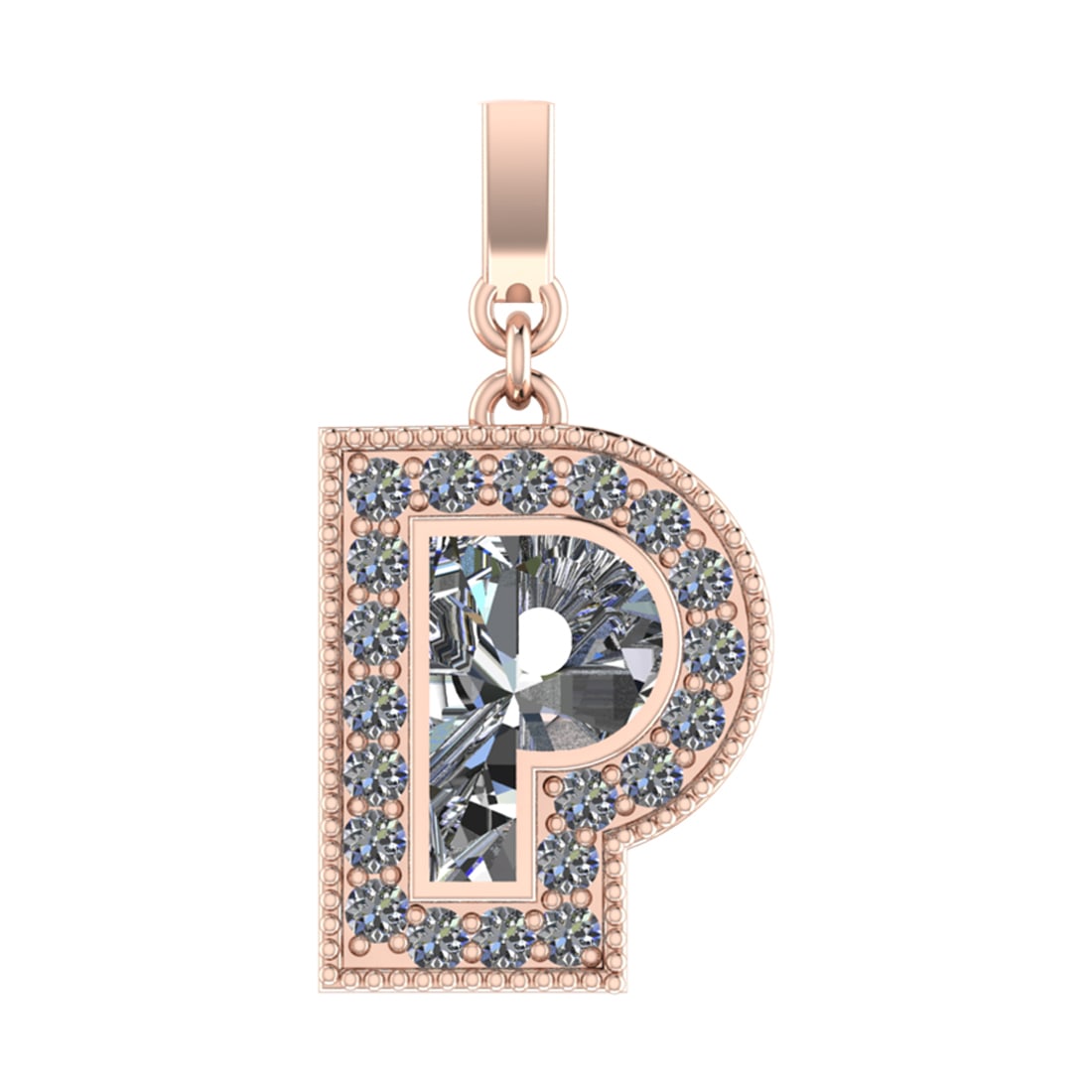 0.82 Ctw SI2/SI1 Diamond Prong Set 14k Rose Gold Alphaabet-P Pendant (ALL D
