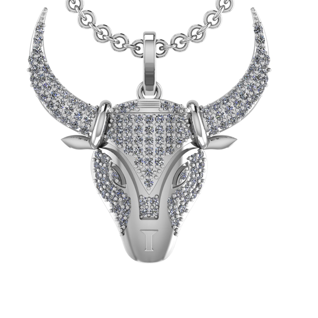 1.03 Ctw SI2/SI1 Diamond 14k White Gold Bull theme Pendant (ALL DIAMOND ARE