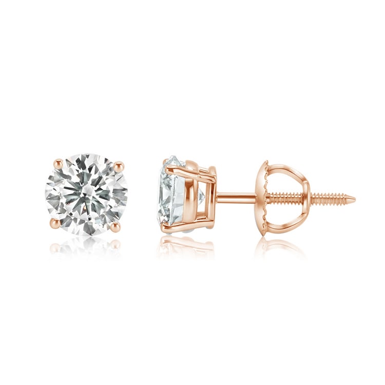 2.14 ctw 14k Rose Gold 4 Prong Basket Screwback Round Stud (LAB GROWN DIAMO