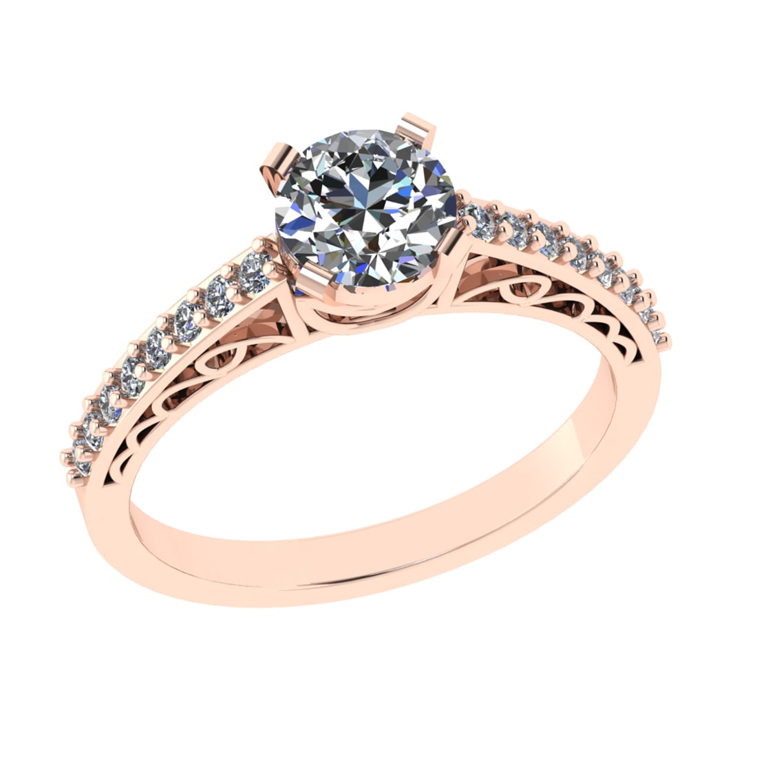 1.08 Ctw VS/SI1 Diamond Prong Set 14k Rose Gold Engagement Ring (ALL DIAMON