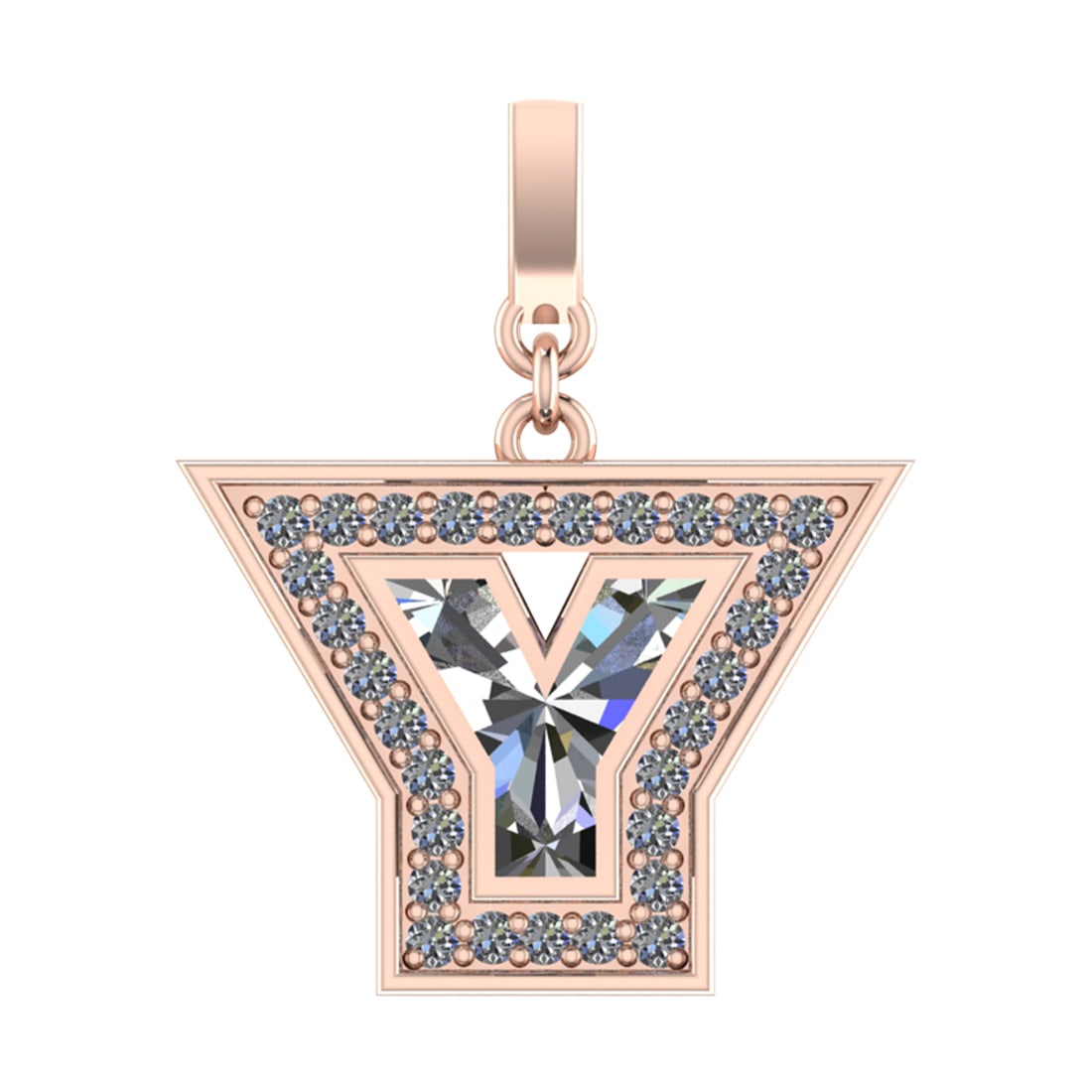1.38 Ctw SI2/SI1 Diamond Prong Set 14k Rose Gold Alphabet-Y Pendant (ALL DI