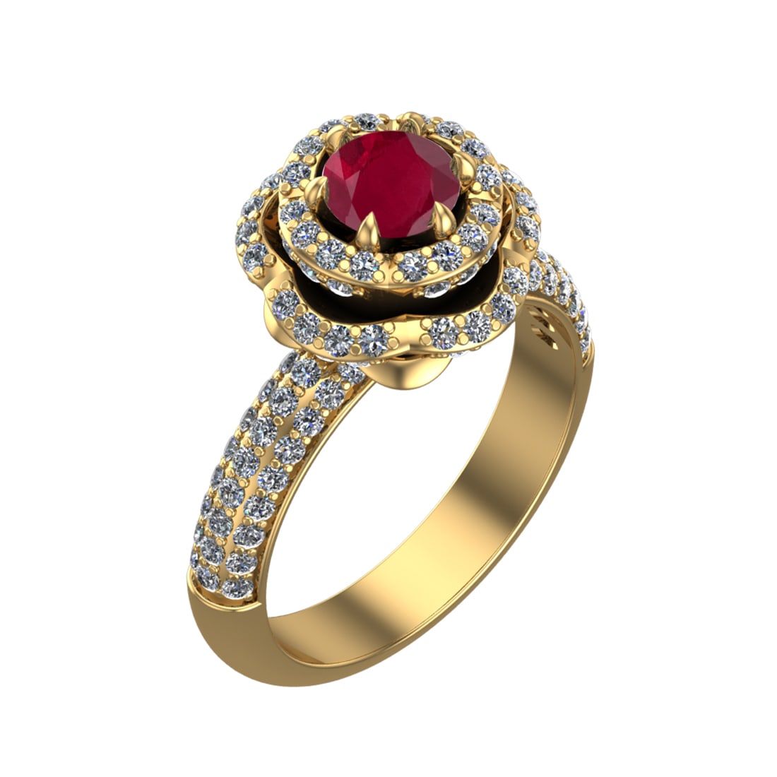 2.22 Ctw VS/SI1 Rubyand Diamond Prong Set 14k Yellow Gold Engagement Ring