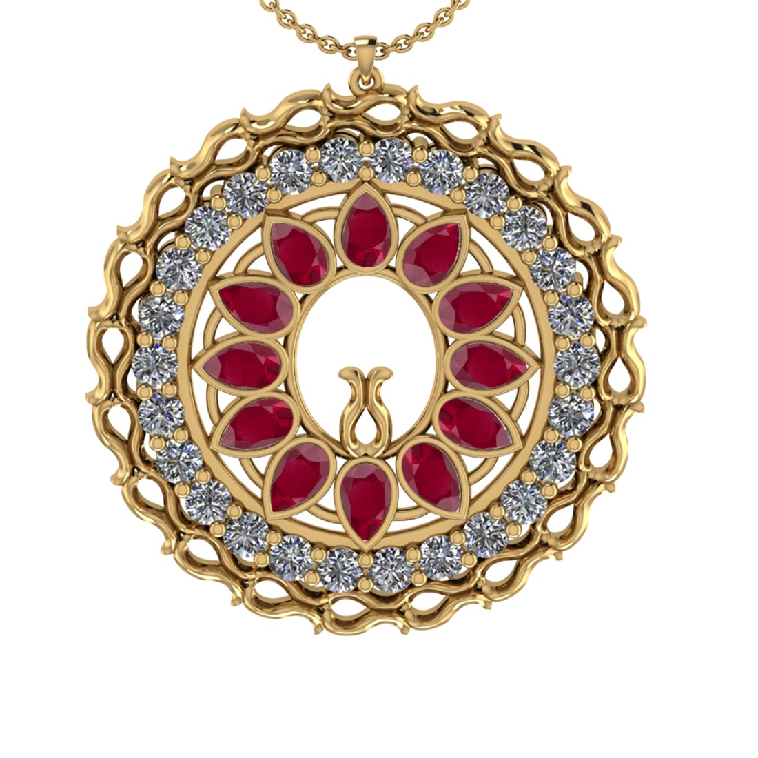 5.86 Ctw VS/SI1 Ruby and Diamond 14k Yellow Gold Pandant (ALL DIAMOND ARE L