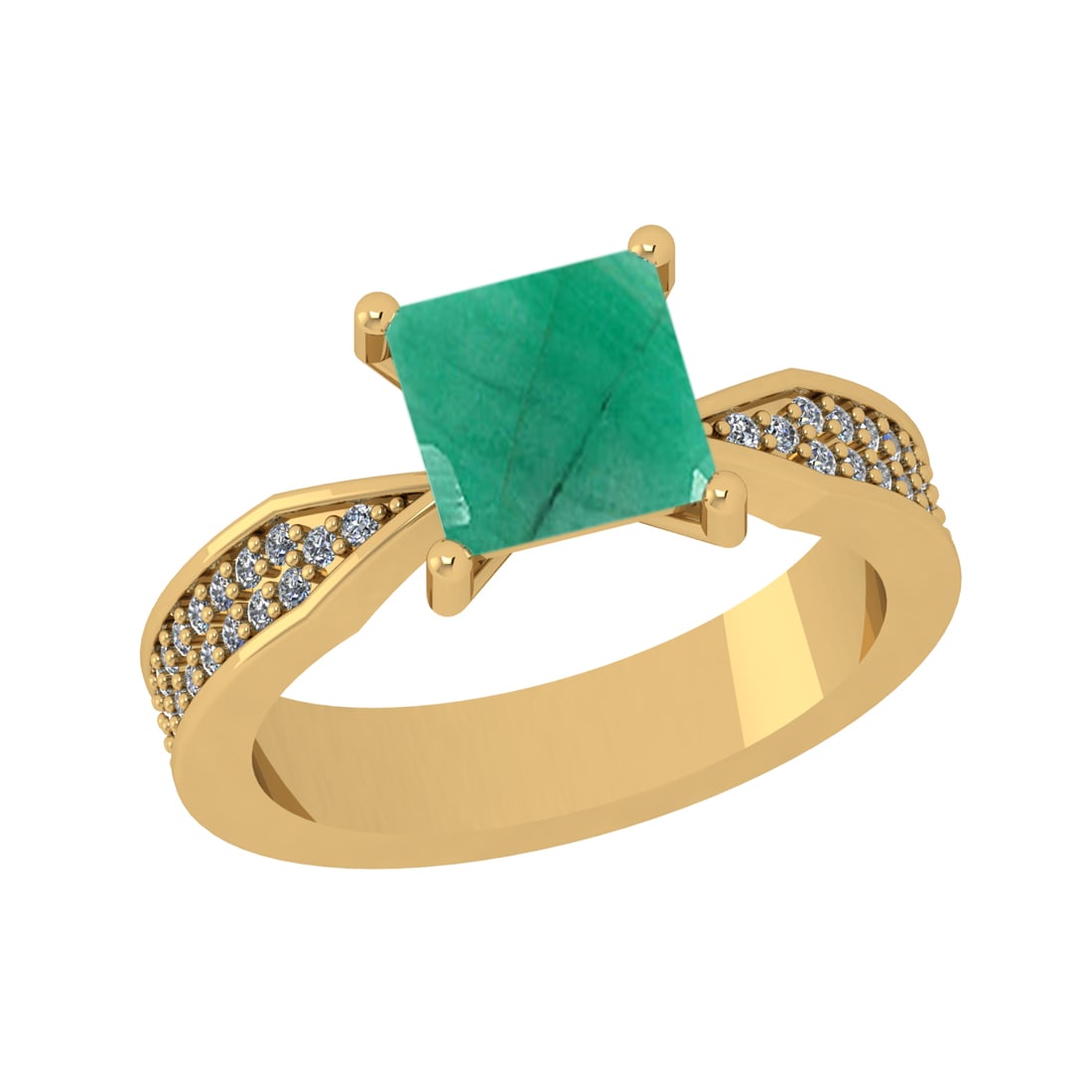 1.58 Ctw VS/SI1 Emeraldand Diamond Prong Set 14k Yellow Gold Engagement Rin: Center Stone Weight :-1.30 Ctw ( Princess Cut ) Center Stone Color :-Emerald Center Stone Setting : Prong Side Diamond Weight Of Ctw :- 0.28 Ctw Color : J-K Clarity : VS/SI1 Daimond Setting : Prong Me