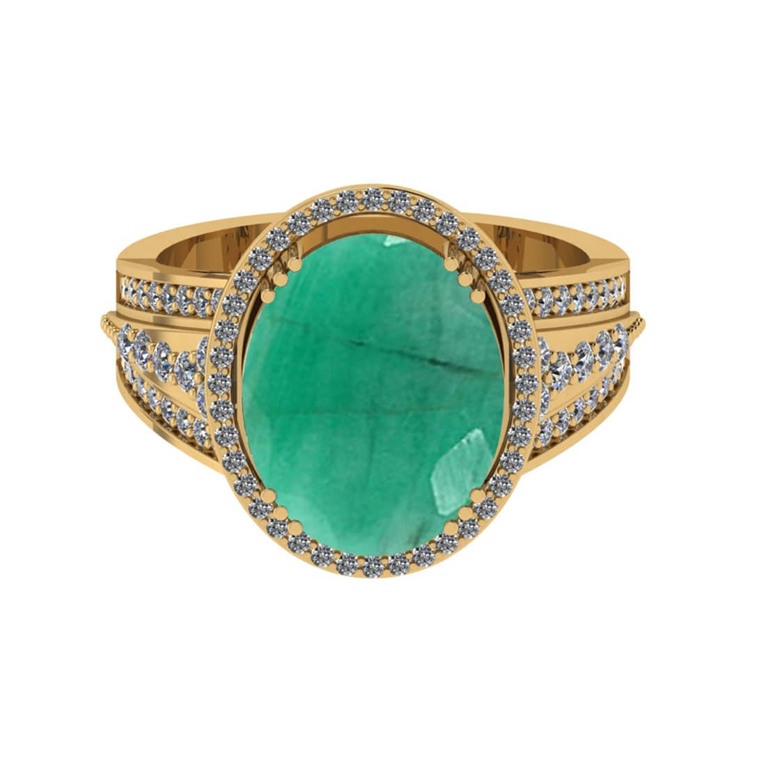5.60 Ctw VS/SI1 Emerald And Diamond 14k Yellow Gold Engagement Ring (ALL DI: Center Stone Weight : 5.00 Ctw ( Oval Cut ) Center Stone Color : Emerald Stone Setting : Prong Side Diamond Weight Of Ctw 0.60 Ctw Side Stone Color : G-H Stone Clarity : VS/SI1 Stone Setting : Prong M