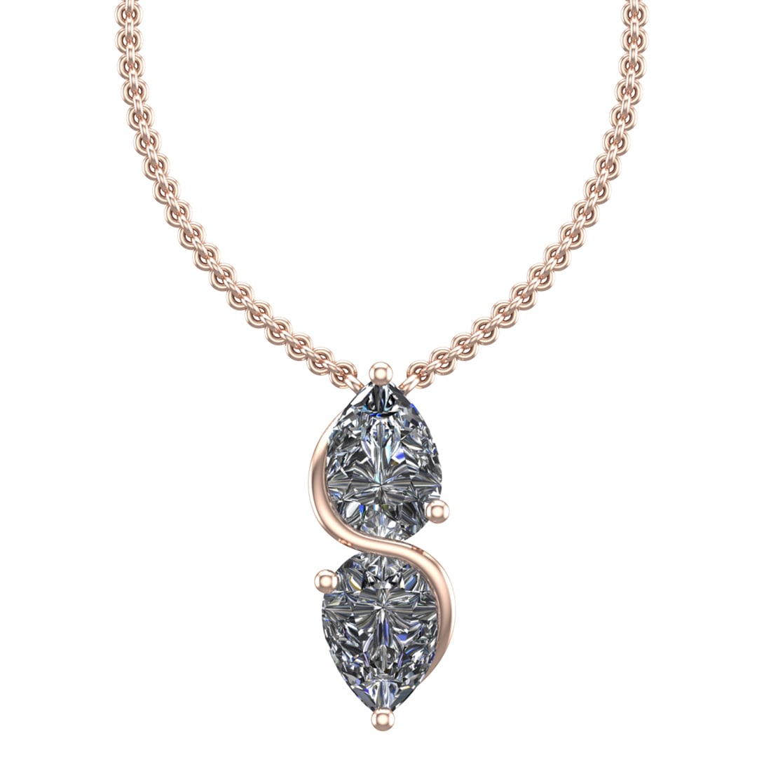 1.50 Ctw SI2/SI1 Diamond Prong Set 14K Rose Gold Two-Stone Pendant Necklace