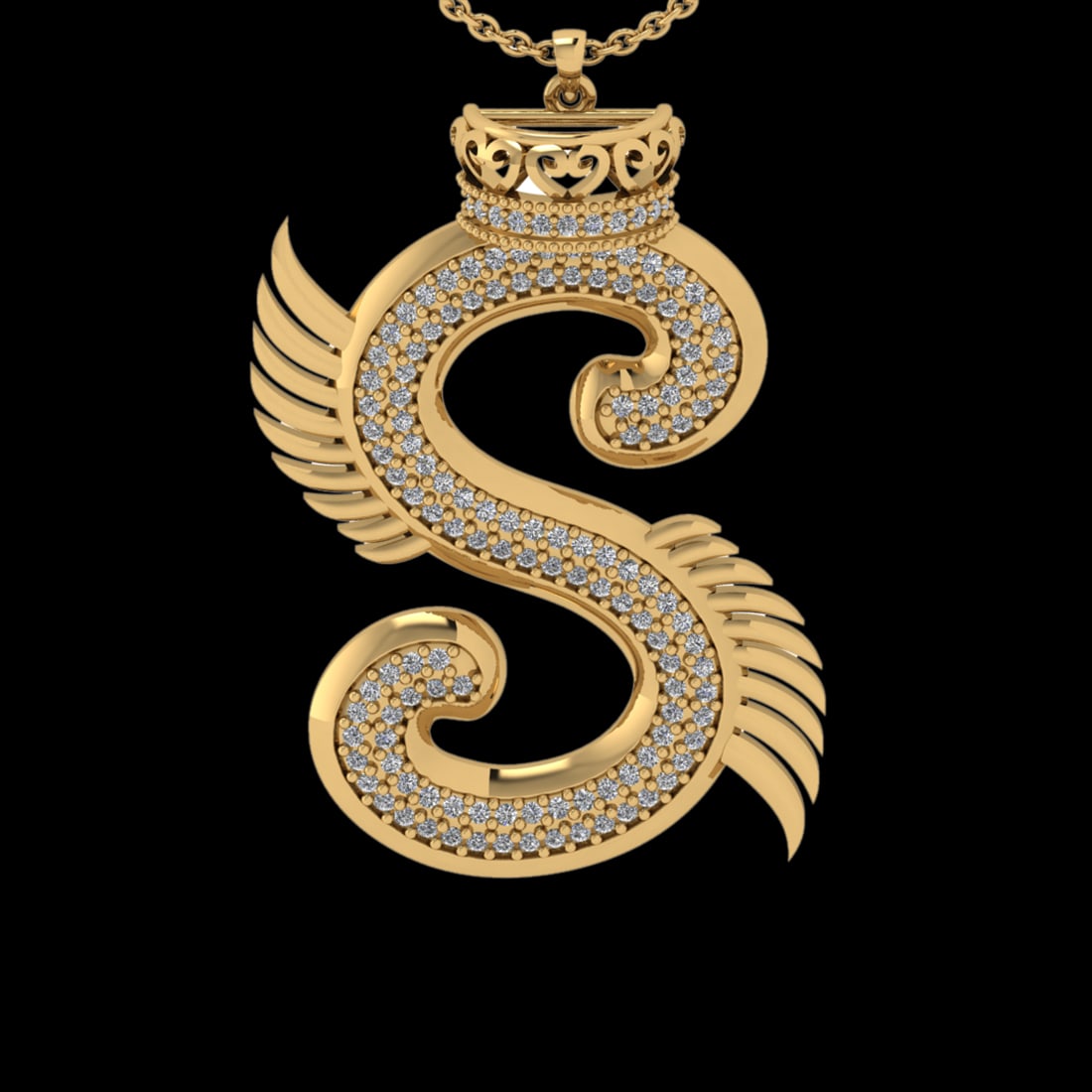 0.70 Ctw VS/SI1 Diamond Prong Set 18K Yellow Gold Letter theme ( S) Necklac: Total Diamond Weight : 0.70 Ctw (Round cut) Center Diamond Color :- G-H Center Clarity : VS/SI1 Stone Setting : Prong Metal Weight : Approx 8.10 Gram 18K Yellow Gold Letter theme ( S) Necklace (ALL DI