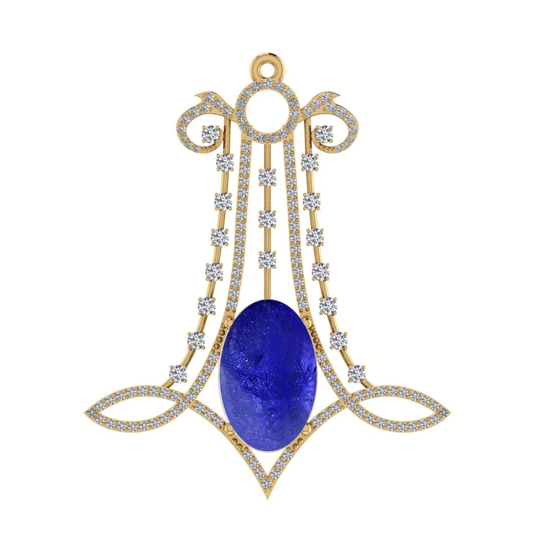 13.71 CtwVS/SI1 Tanzanite and Diamond 14k Yellow Gold Pendant (ALL DIAMOND: Center Stone Weight :-12.31 Ctw ( Oval Cab) Center Stone Color :-Tanzanite Center Stone Setting : Prong Side Diamond Weight Of Ctw :- 1.40 Ctw Color : J-K Clarity : VS/SI1 Daimond Setting : Prong Meta