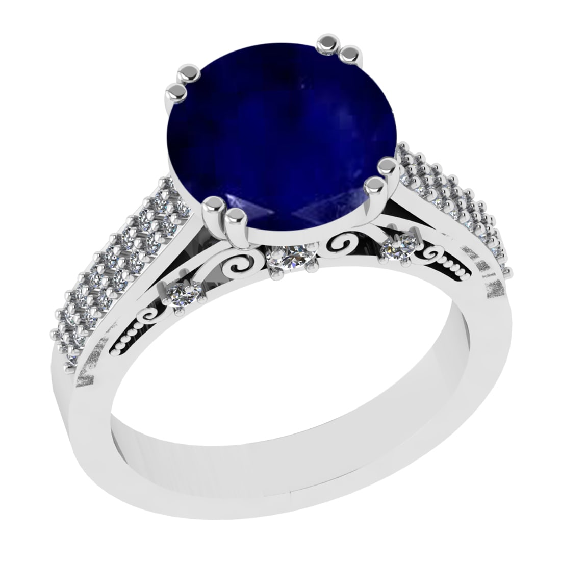 4.39 Ctw VS/SI1 Blue Sapphire and Diamond 14k white Gold Engagement Ring: Center Stone Weight :-3.87 Ctw ( Round Cut) Center Stone Color :-Blue Sapphire Center Stone Setting : Prong Side Diamond Weight Of Ctw :- 0.52 Ctw Color : J-K Clarity : VS/SI1 Daimond Setting : Prong 