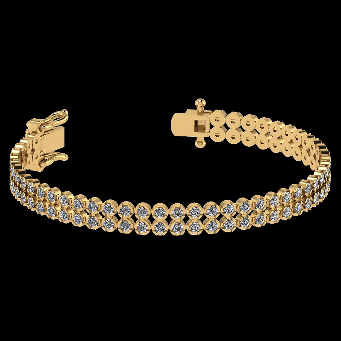 1.50 Ctw VS/SI1 Diamond 14K Yellow Gold 2 Row Bracelet (ALL DIAMOND ARE LAB: Center Diamond Weight : 1.50 Ctw (Round Cut) Center Diamond Color :- J-K Center Clarity : VS/SI1 Stone Setting : Prong 14K Yellow Gold 2 Row Bracelet Size -7 Inch (ALL DIAMOND ARE LAB GROWN ) #3SS7328