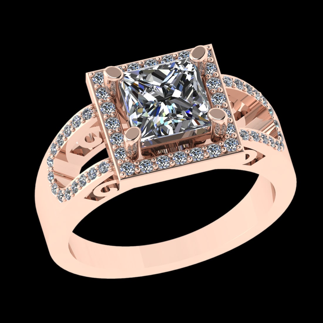 1.15 Ctw VS/SI1 Diamond Style 14 K Rose Gold Engagement Ring (ALL DIAMOND A: Center Diamond Weight : 1.00 Ctw ( Princess Cut ) Center Diamond Color :- G-H Center Clarity : VS/SI1 Stone Setting : Prong Side Diamond Weight Of Ctw 0.15 Ctw Side Stone Color : G-H Stone Clarity : V