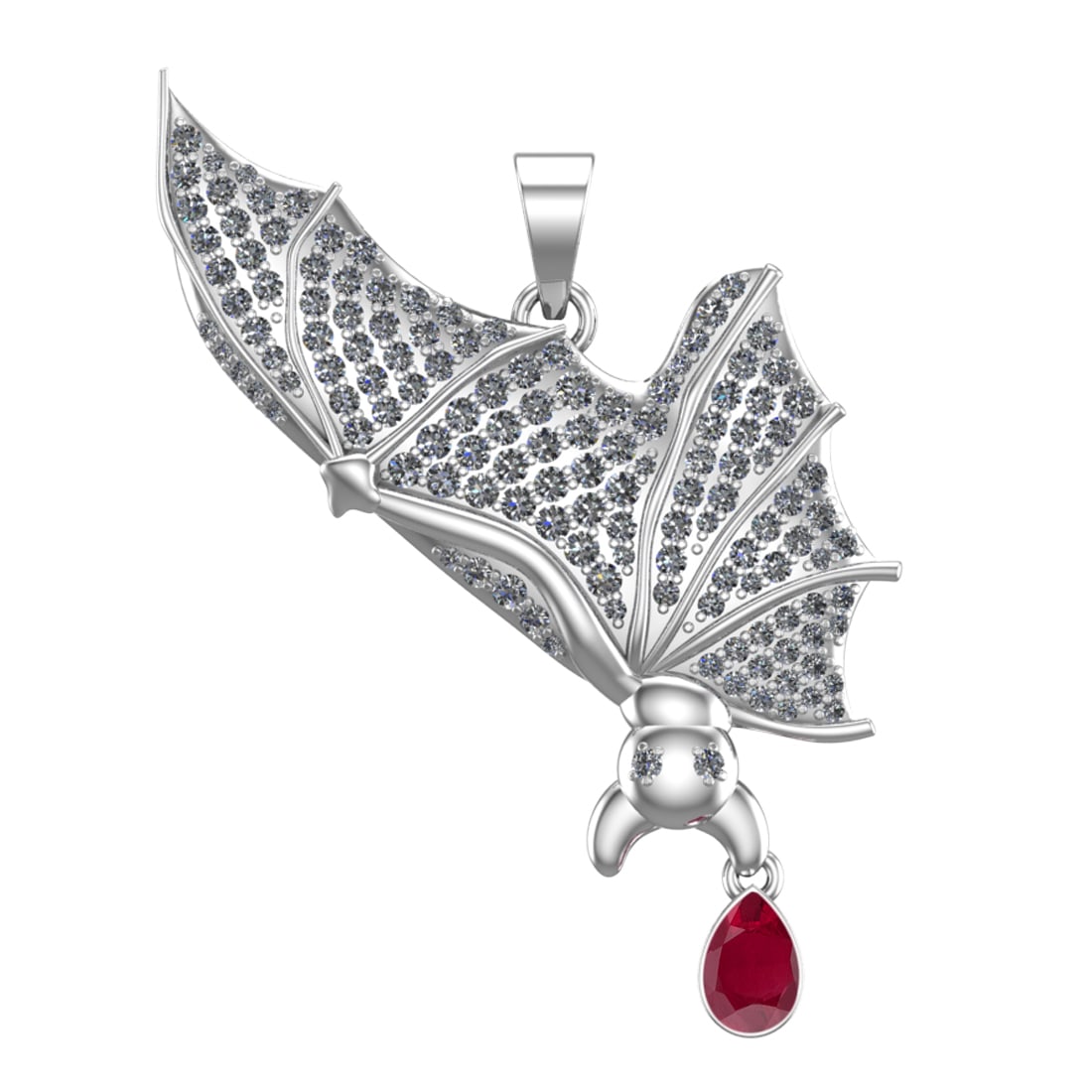2.05 Ctw VS/SI1 Rubyand Diamond Prong Set 14k white Gold Bat Theme Pendant