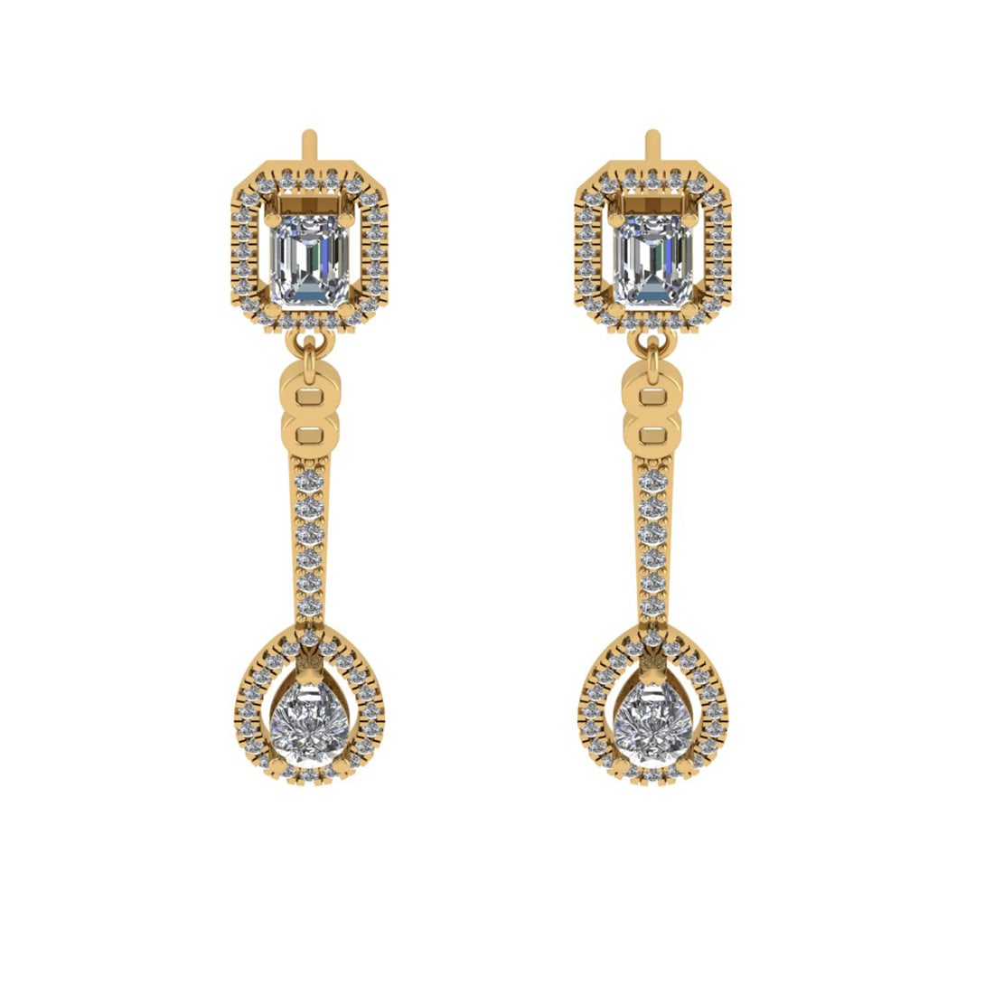 2.60 Ctw VS/SI1 Diamond 10K Yellow Gold Dangle Earrings (ALL DIAMOND ARE LA: Center Diamond Weight : 2.00 Ctw (4 pec Emerald & Pear Cut) Color : J-K Clarity : VS/SI1 Setting : Prong Side Weight Of Ctw 0.60 Ctw Color : J-K Clarity : VS/SI1 Stone Setting : Prong Metal Weight : A