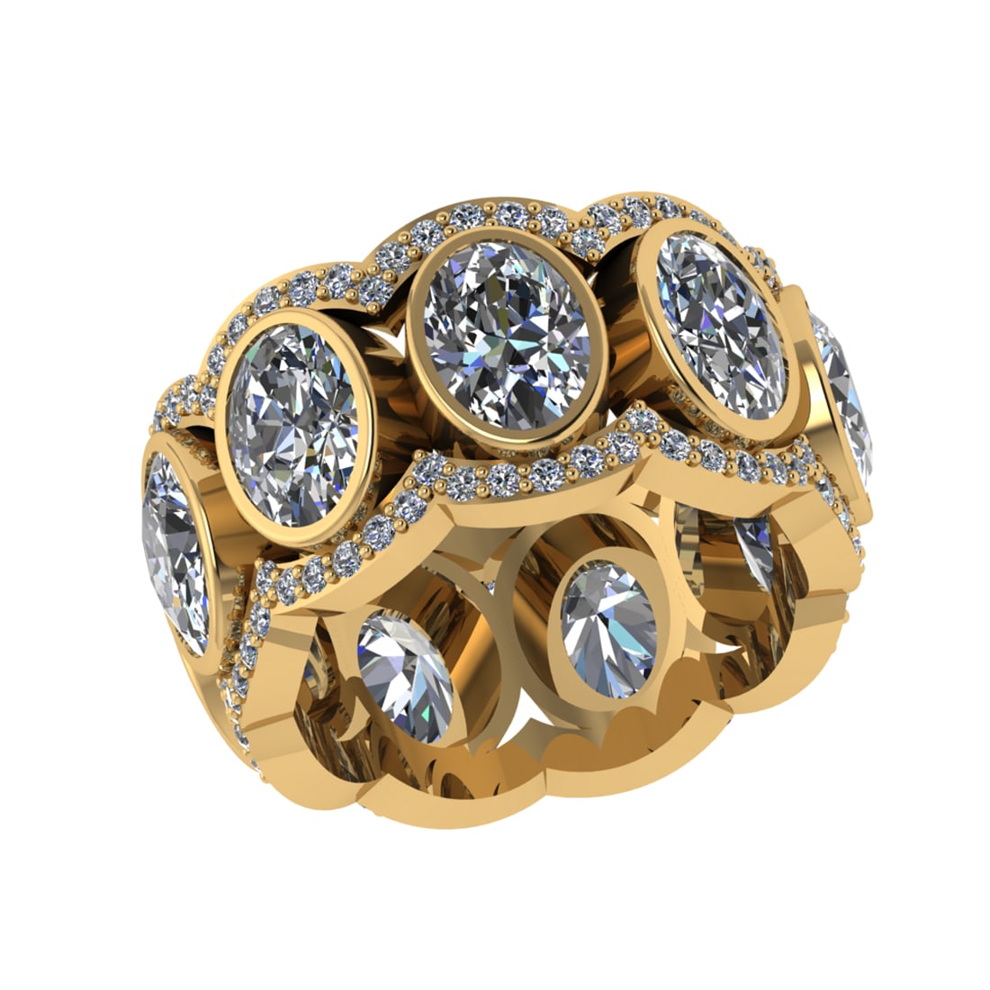 7.61 Ctw SI2/SI1 Diamond 14k Yellow Gold Eternity Band Ring: Center Daimond Weight :-6.75 Ctw ( Oval Cut) Color : G-H Clarity : SI2/SI1 Side Diamond Weight Of Ctw 0.86 Ctw Color : G-H Clarity : SI2/SI1 Daimond Setting : Prong Metal Weight : Approx 7.21 gram 14k