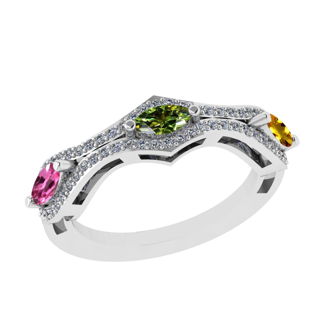 1.18 Ctw VS/SI1 Multi Sapphire and Diamond 14k white Gold Engagement Ring (: Multi Stone Weight :-0.75 Ctw ( Marquise Cut) Multi Stone Color :- Pink,Green,Yellow Sapphire Center Stone Setting : Prong Side Diamond Weight Of Ctw :- 0.43 Ctw Color : F-G Clarity : VS/SI1 Daimond S