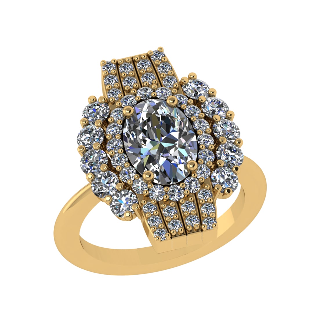 3.83 Ctw SI1/SI2 Diamond 14k Yellow Gold Engagement Ring (ALL DIAMOND ARE L: Center Daimond Weight :-2.50 Ctw ( Oval Cut ) Color : G-H Clarity : SI1/SI2 Side Diamond Weight Of Ctw 1.33 Ctw Color : G-H Clarity : SI1/SI2 Daimond Setting : Prong Metal Weight : Approx 7.21 gram 14