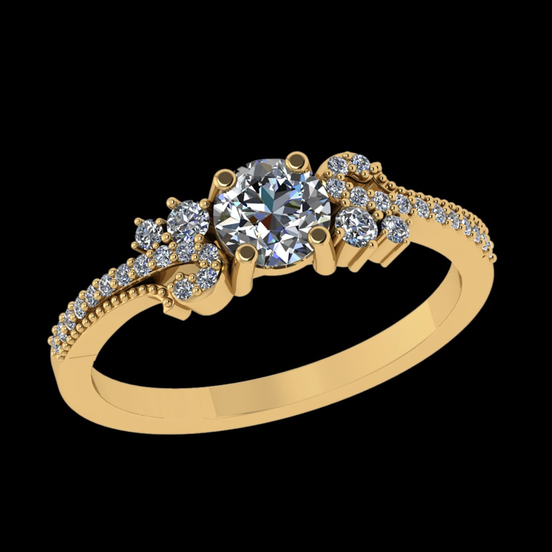 0.77 Ctw VS/SI1 Diamond 10k Yellow Gold Engagement Ring (ALL DIAMOND ARE LA: Center Daimond Weight :-0.50 Ctw ( Round Cut) Color : J-K Clarity : VS/SI1 Side Diamond Weight Of Ctw 0.27 Ctw Color : J-K Clarity : VS/SI1 Daimond Setting : Prong Metal Weight : Approx 4.32 gram 10k 